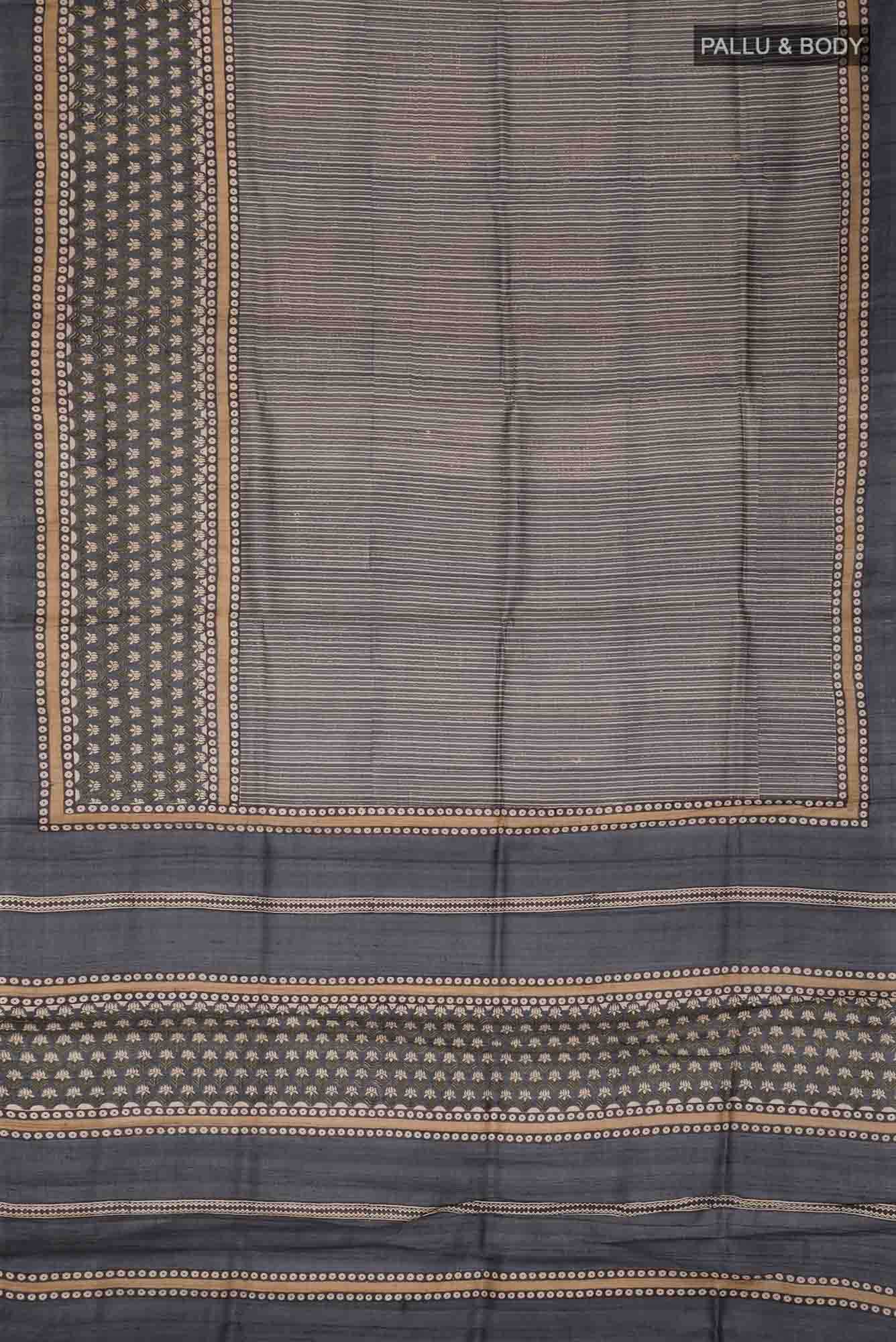 Grey Tussar Silk Saree
