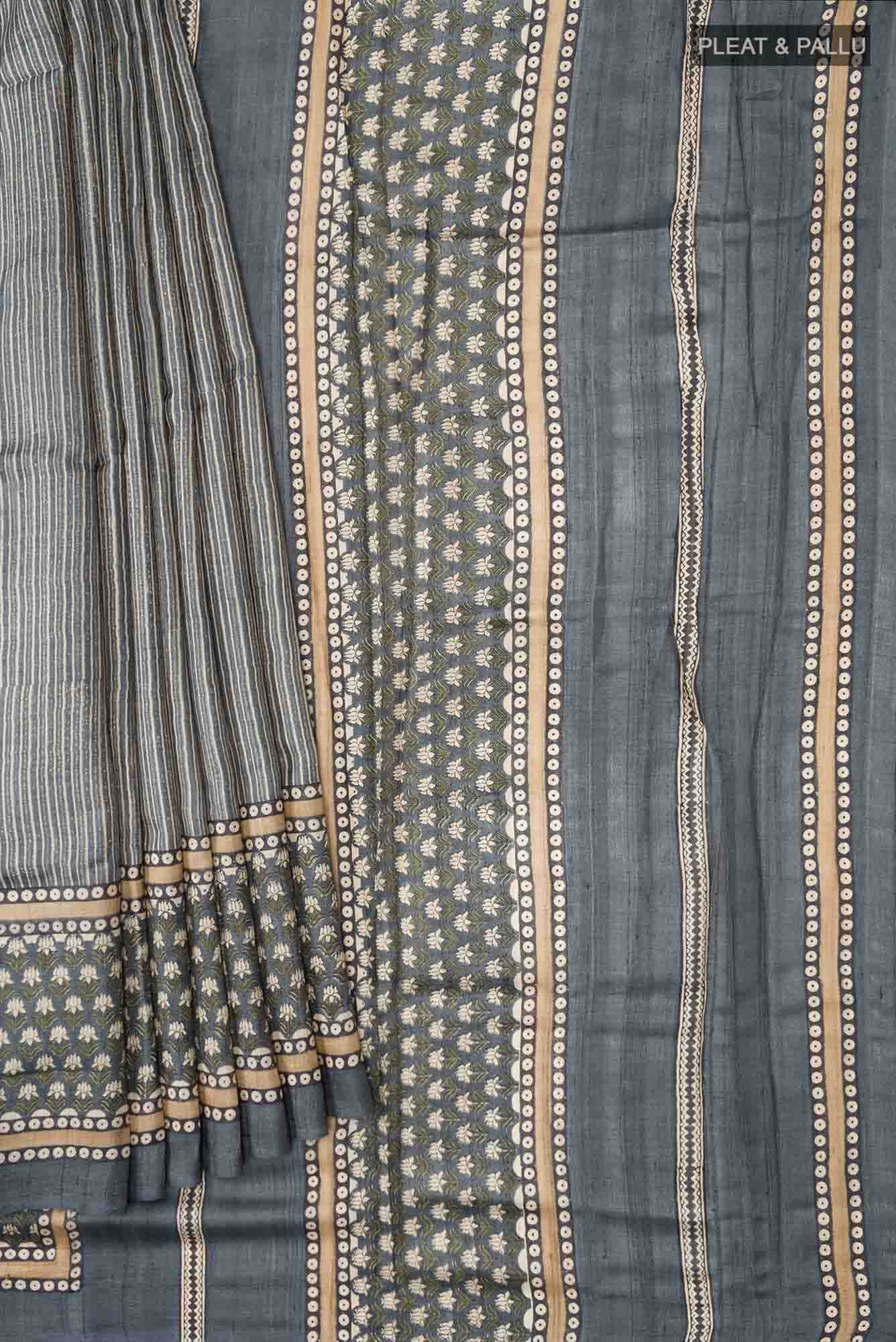 Grey Tussar Silk Saree