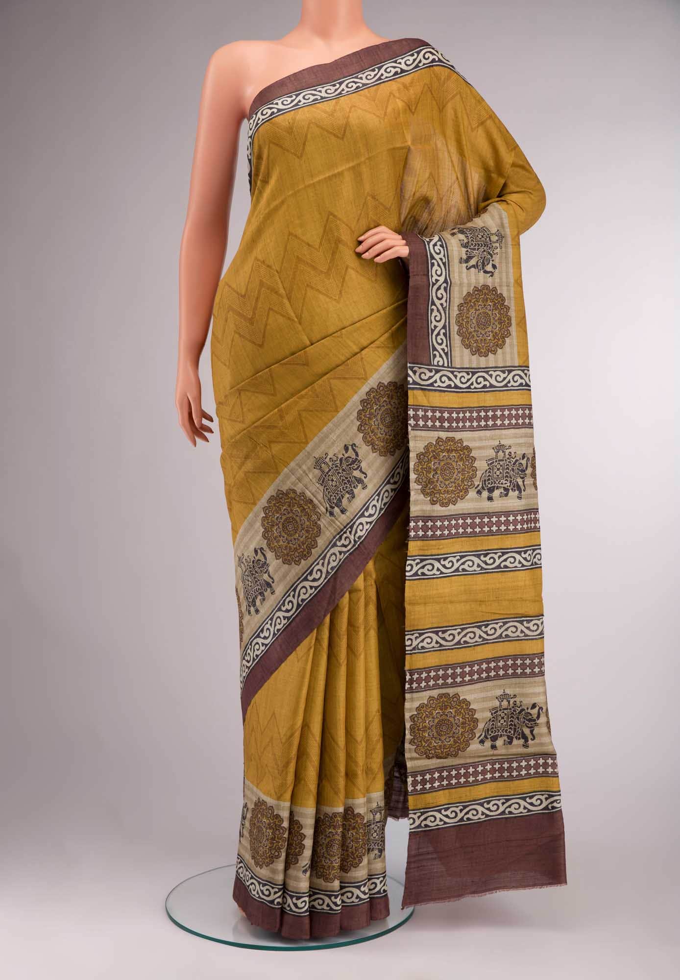 Mustard Bhagalpuri Tussar Silk Saree