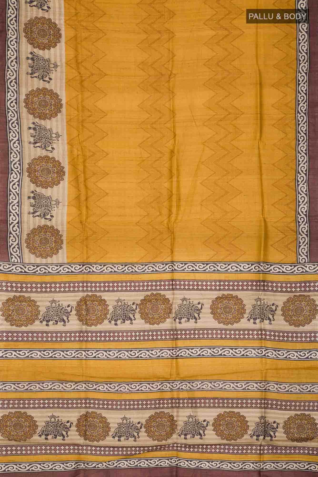 Mustard Bhagalpuri Tussar Silk Saree