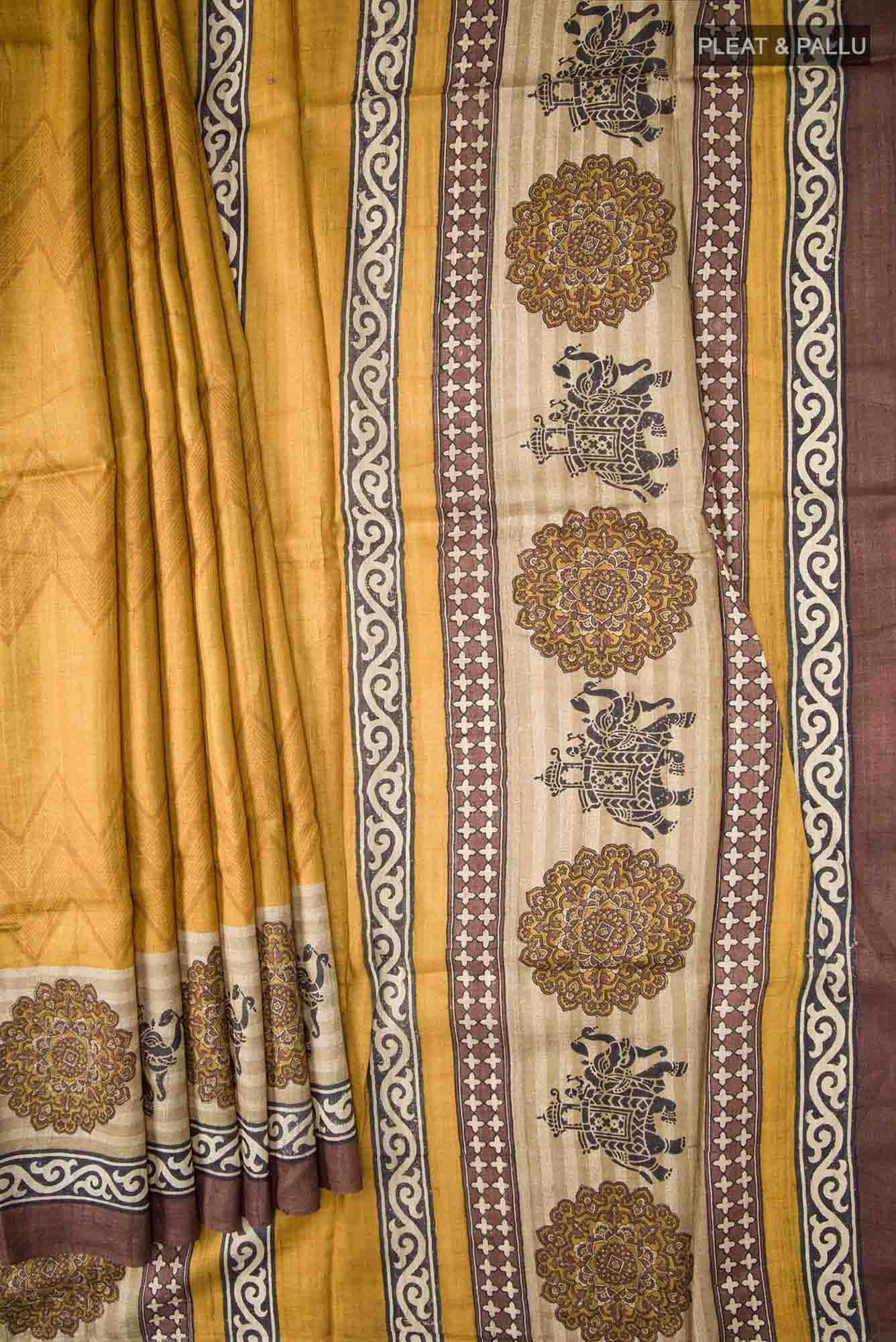 Mustard Bhagalpuri Tussar Silk Saree