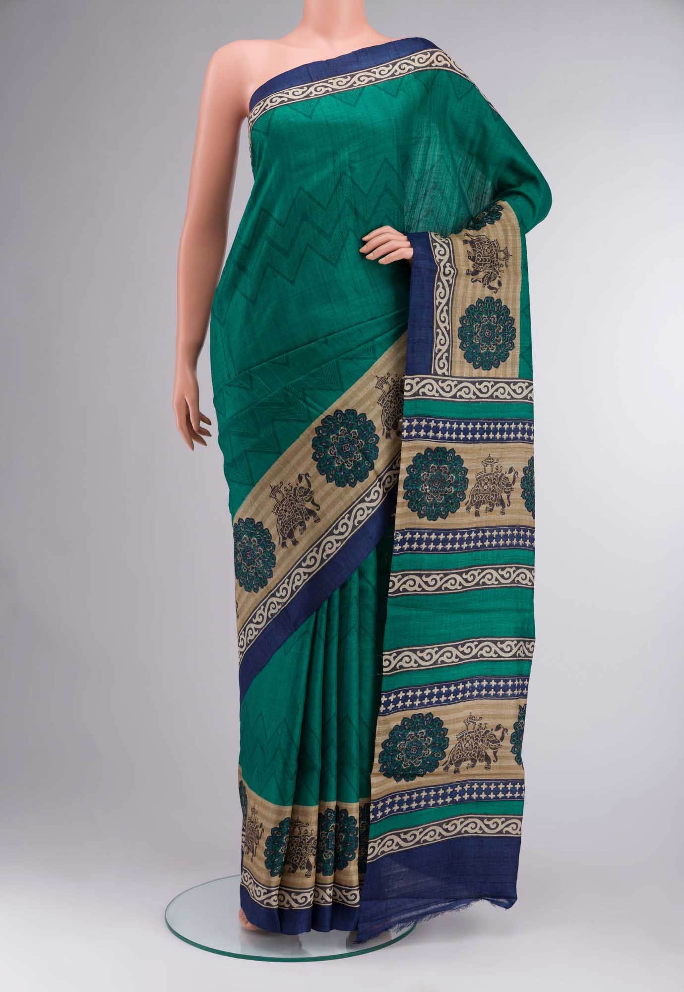 Green Tussar Silk Saree