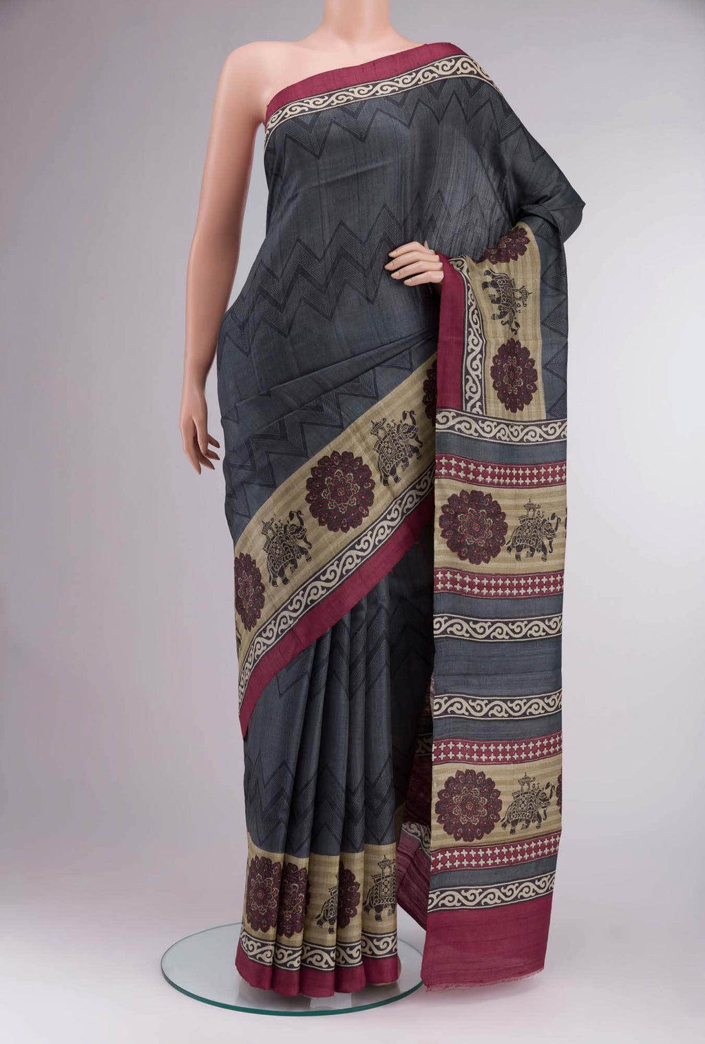 Grey Bhagalpuri Tussar Silk Saree
