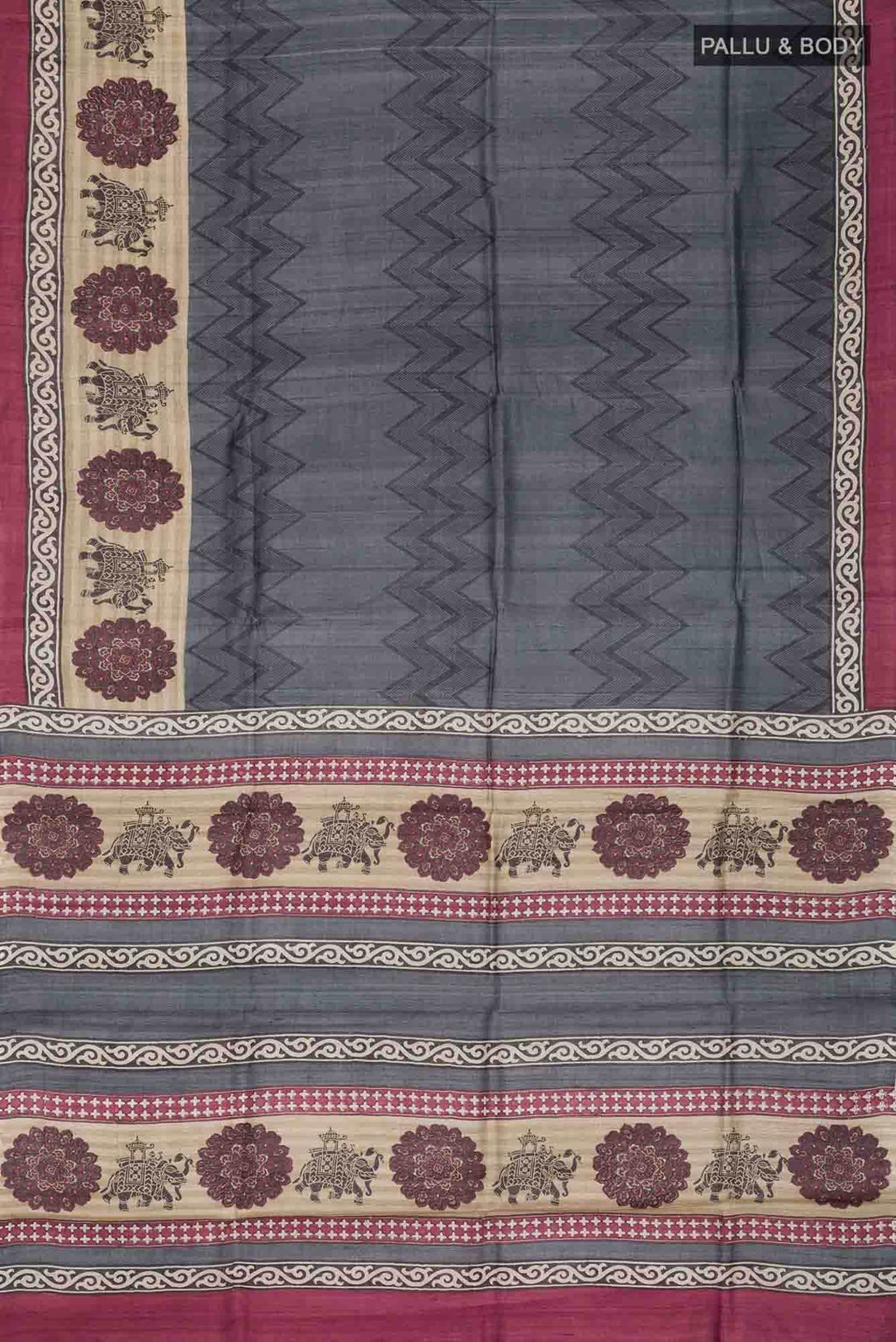 Grey Bhagalpuri Tussar Silk Saree