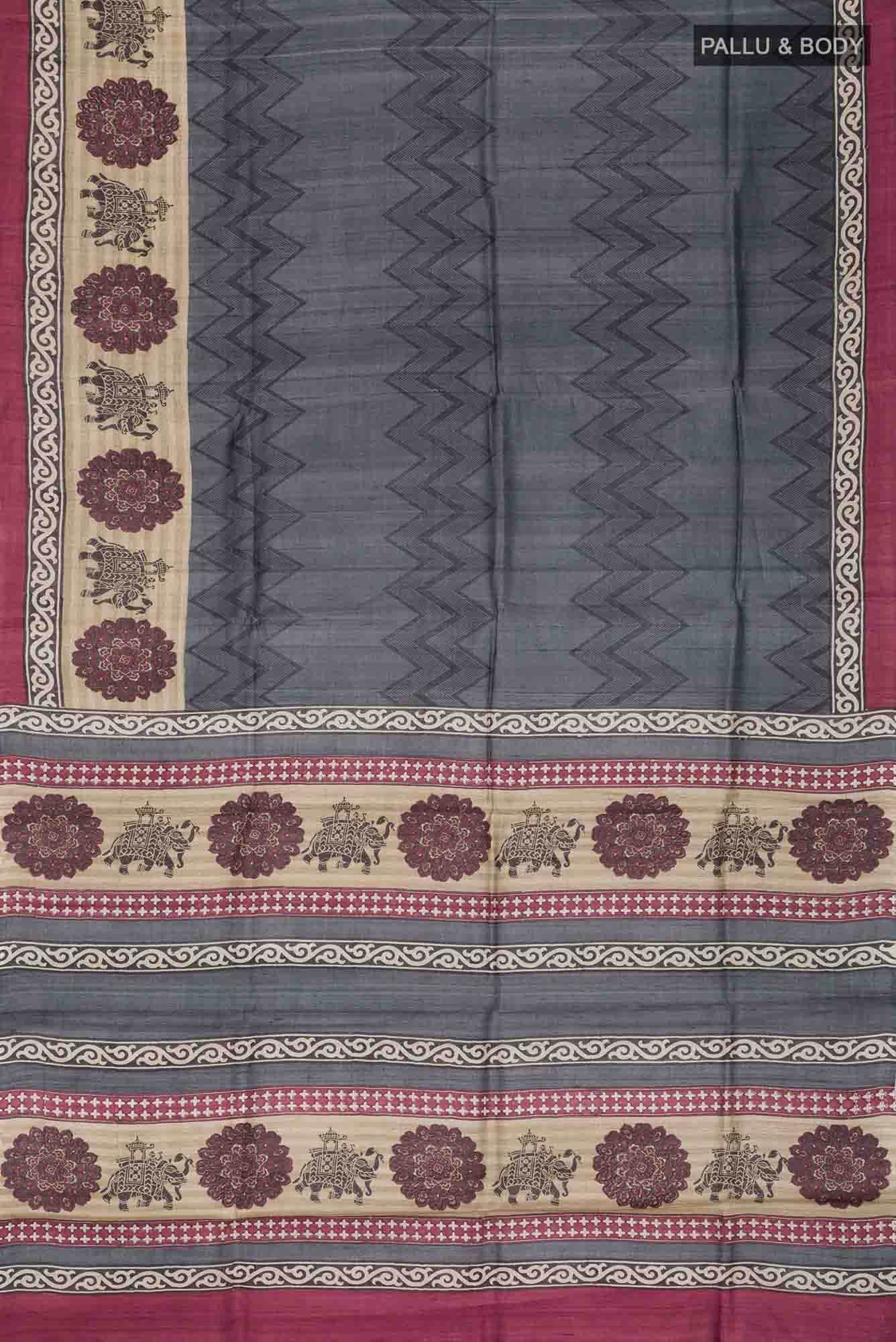 Grey Bhagalpuri Tussar Silk Saree