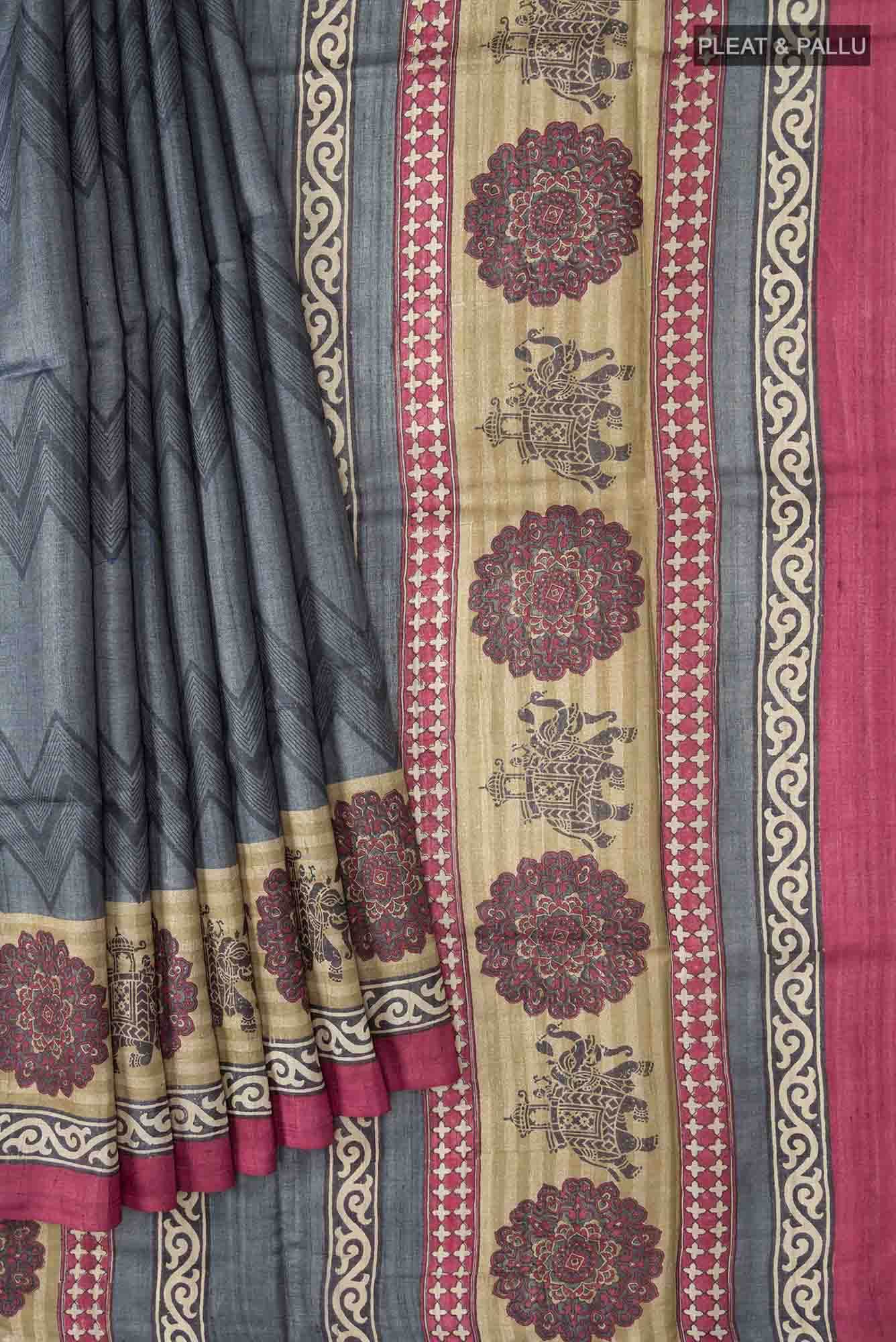 Grey Bhagalpuri Tussar Silk Saree