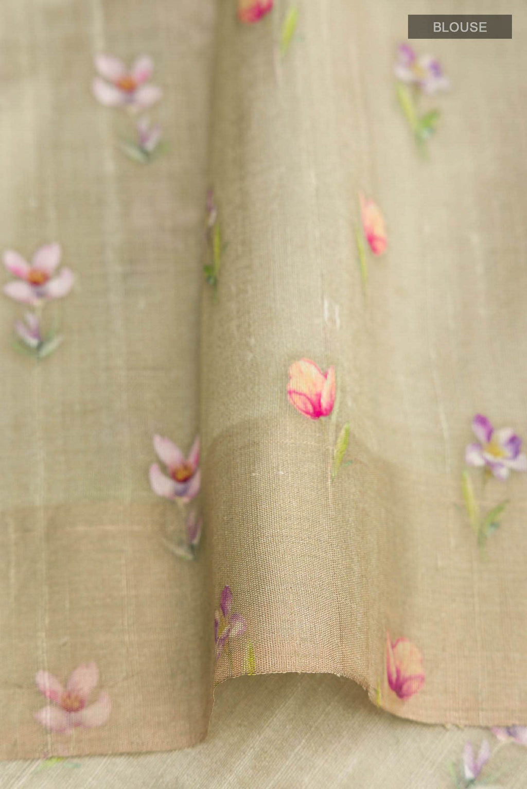Beige Tussar Silk Saree