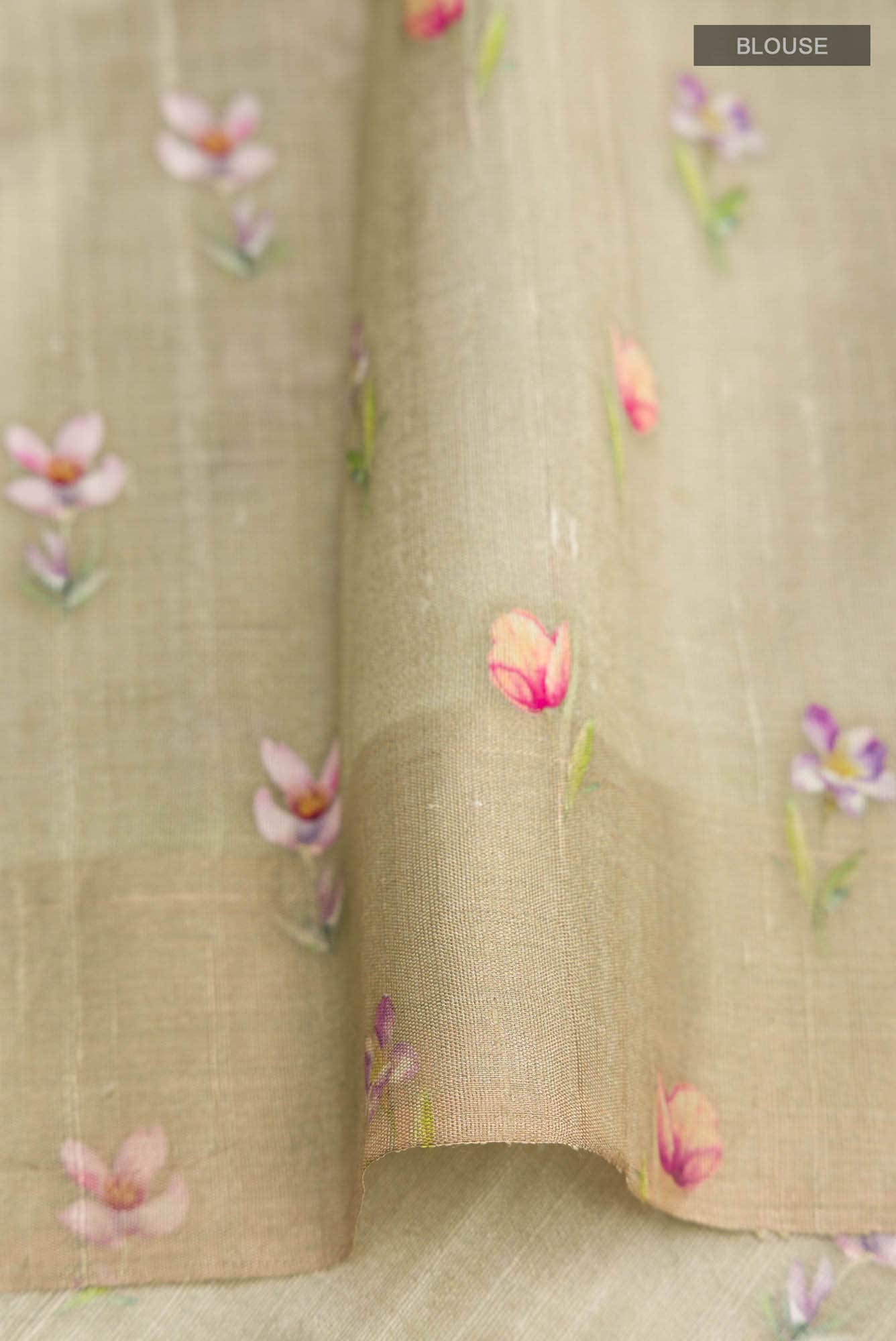 Beige Tussar Silk Saree