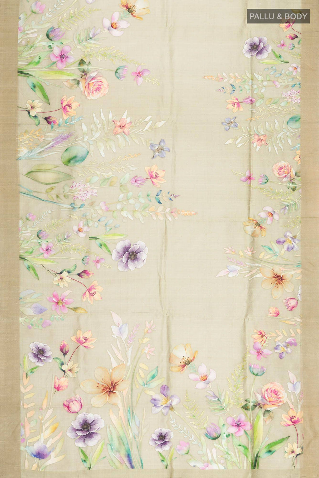 Beige Tussar Silk Saree