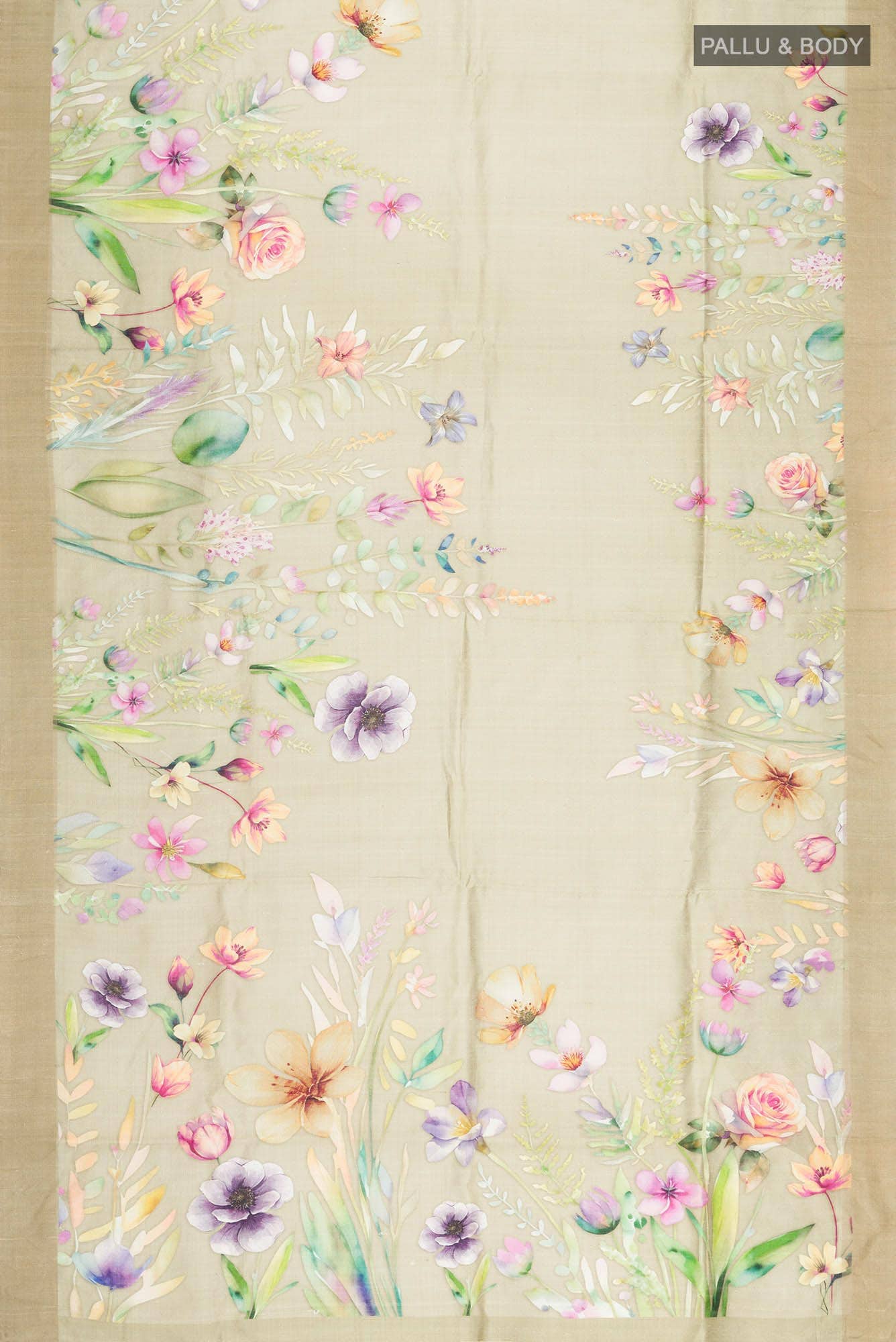 Beige Tussar Silk Saree