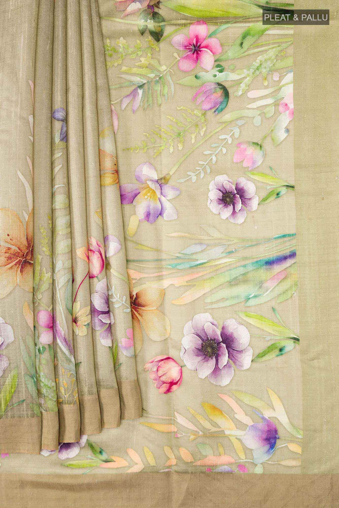 Beige Tussar Silk Saree