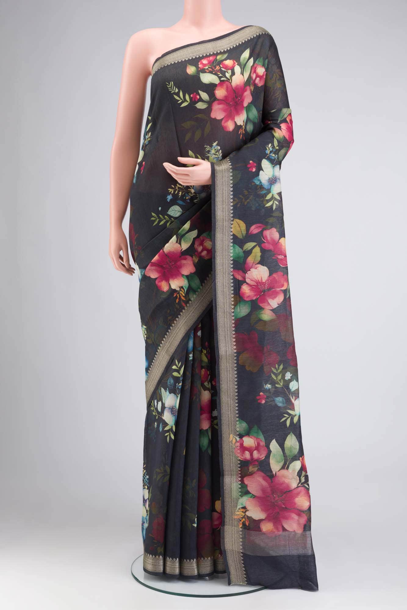 Black Tussar Silk Saree
