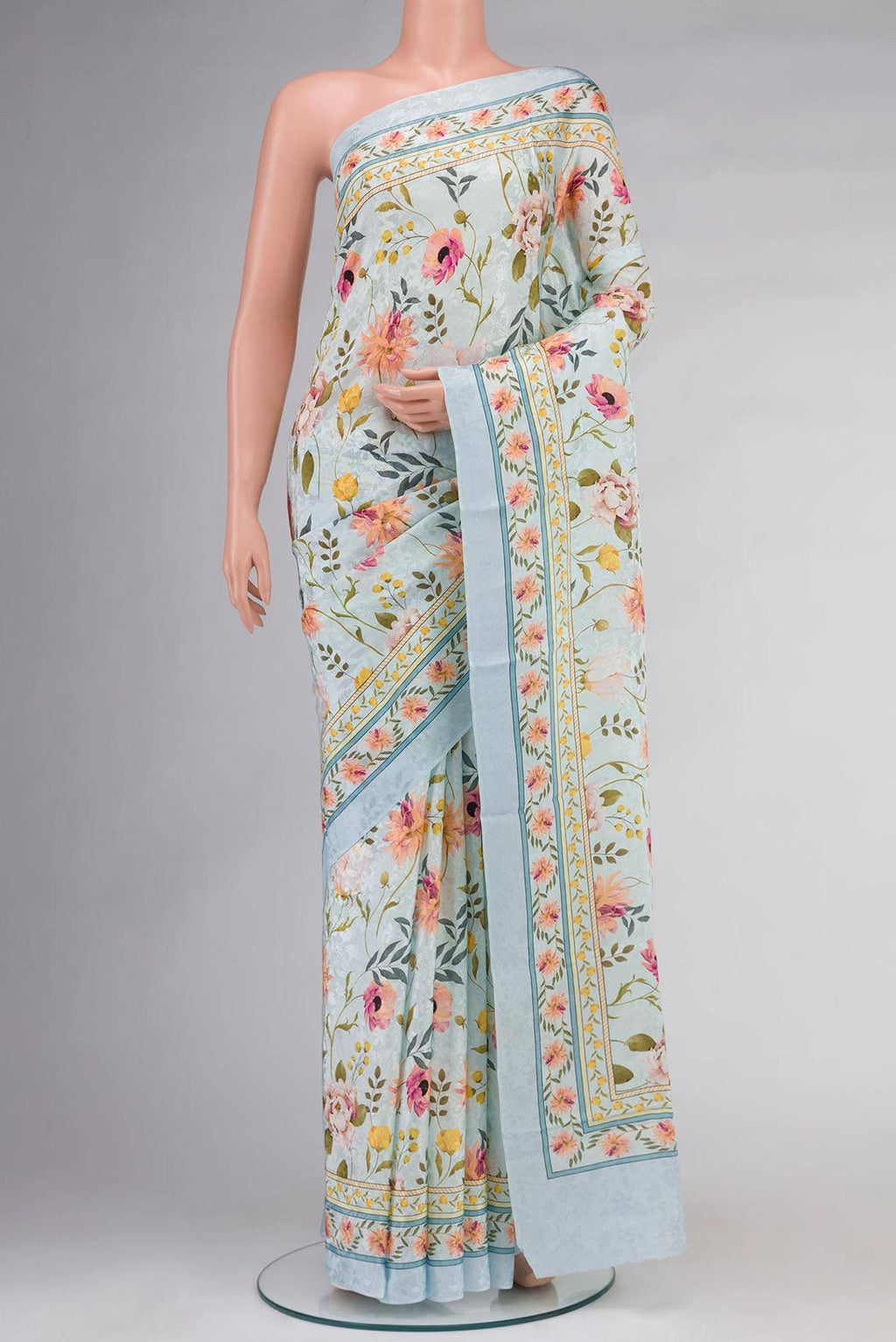 Light Blue Mysore Crepe Saree