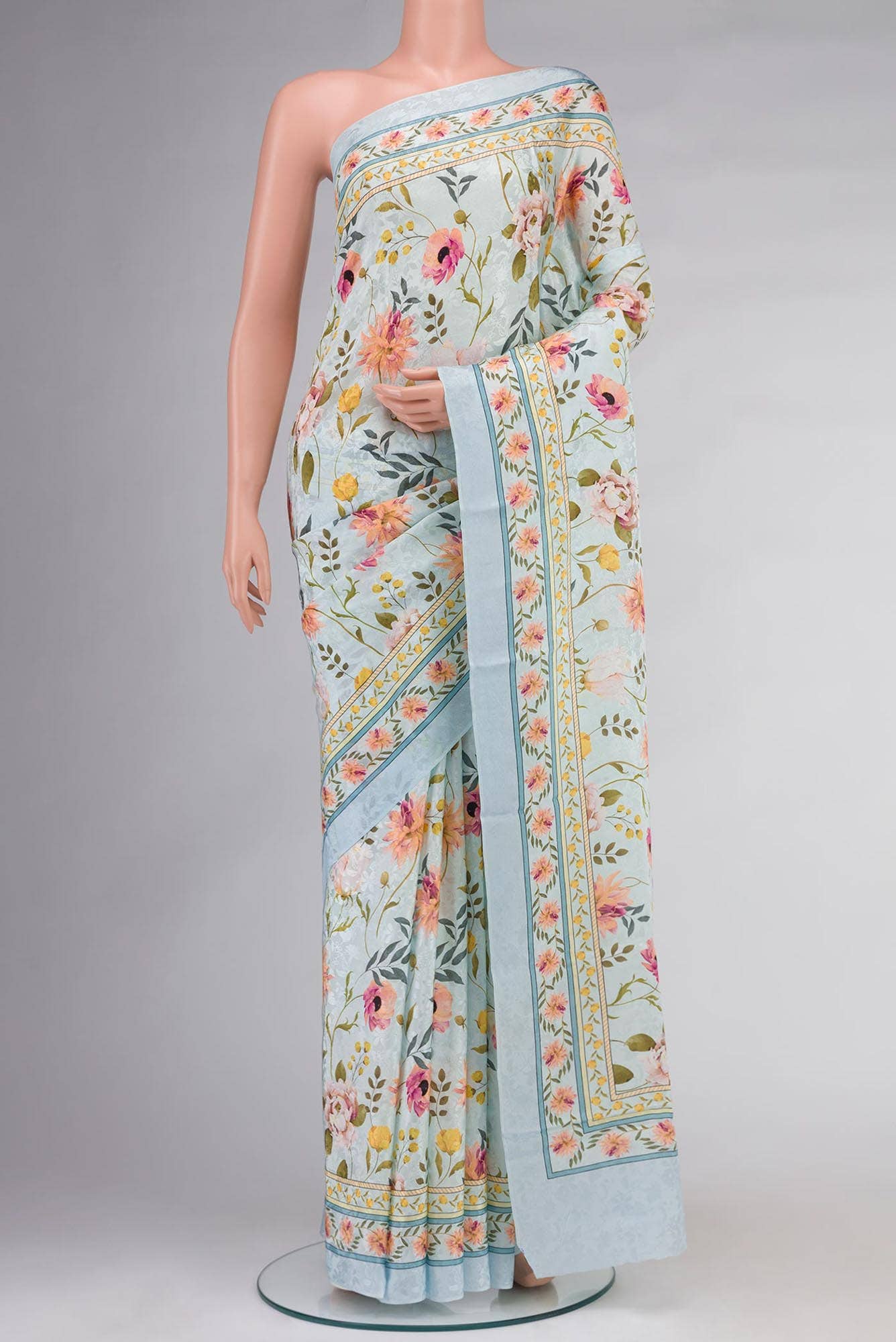 Light Blue Mysore Crepe Saree