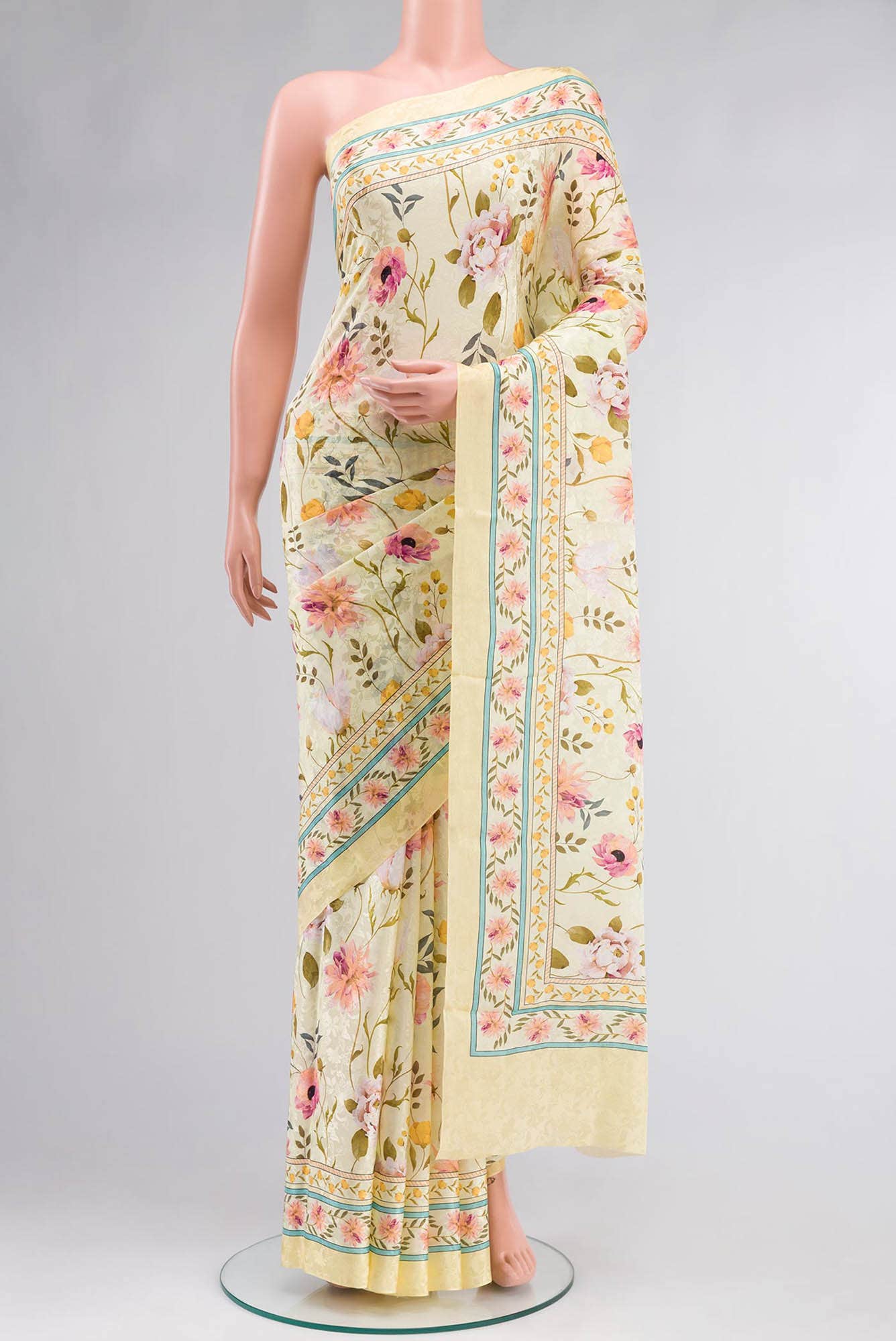 Lemon Yellow Mysore Crepe Saree