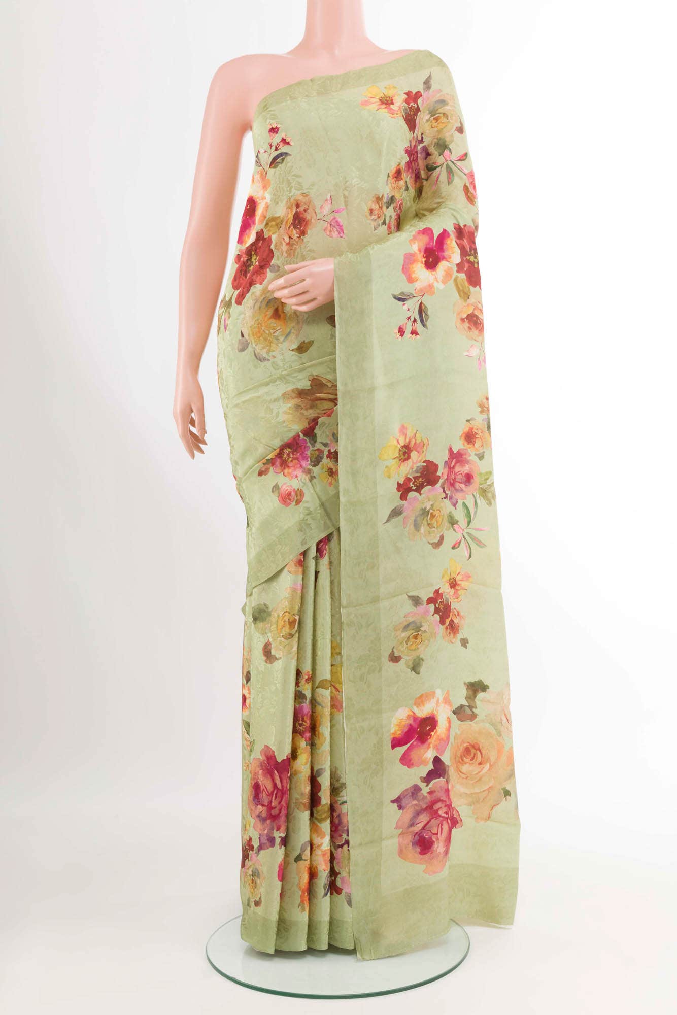 Dark Beige Satin Crepe Saree
