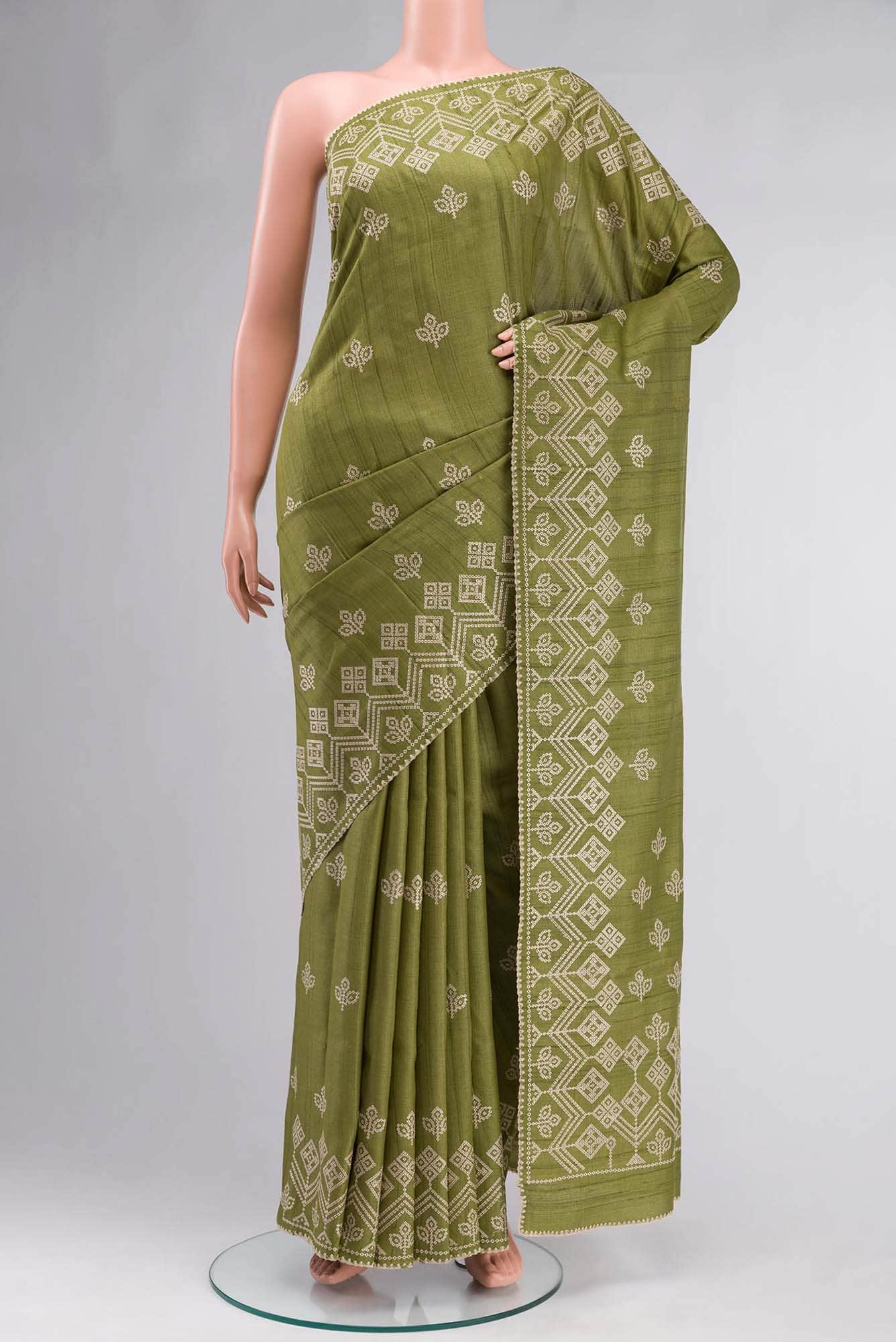 Green Bhagalpuri Tussar Silk Saree