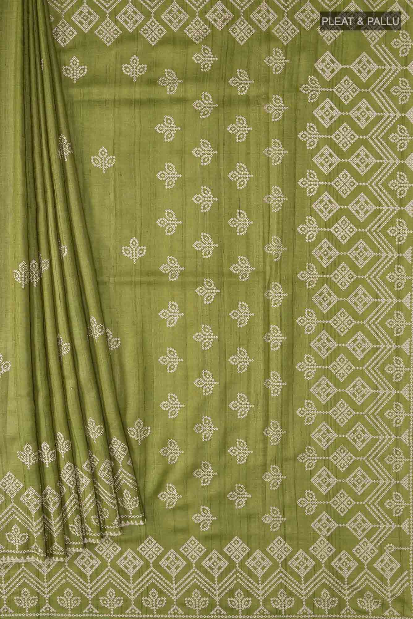 Green Bhagalpuri Tussar Silk Saree