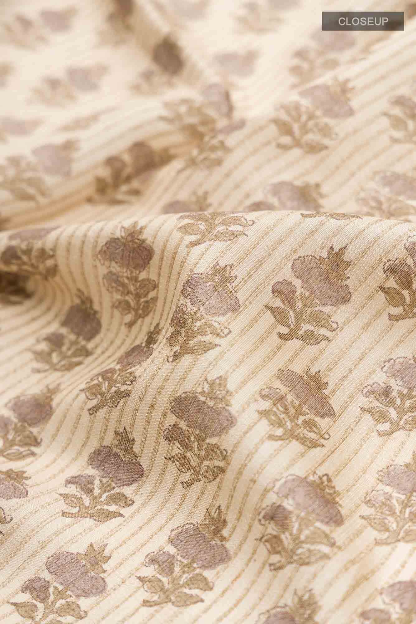 Beige Tussar Silk Saree
