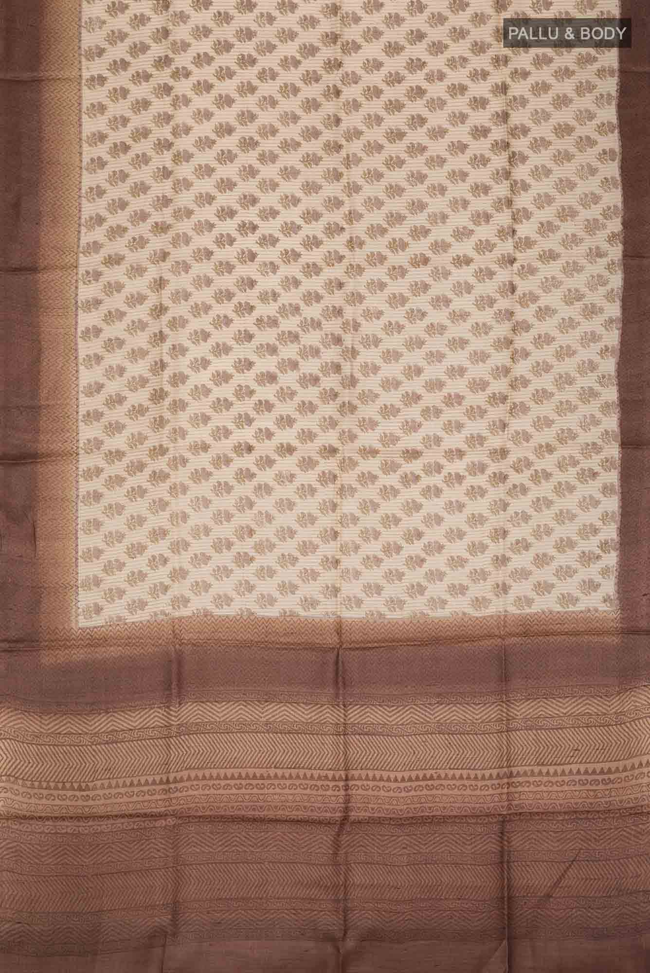 Beige Tussar Silk Saree
