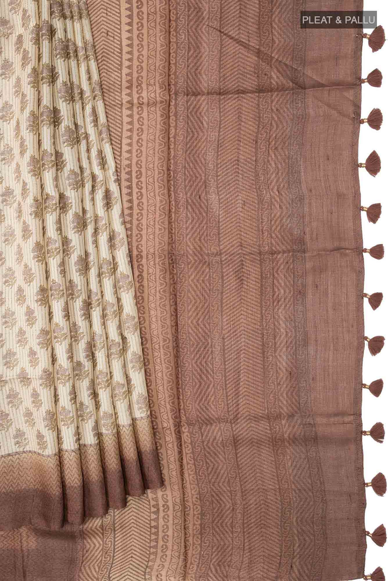 Beige Tussar Silk Saree