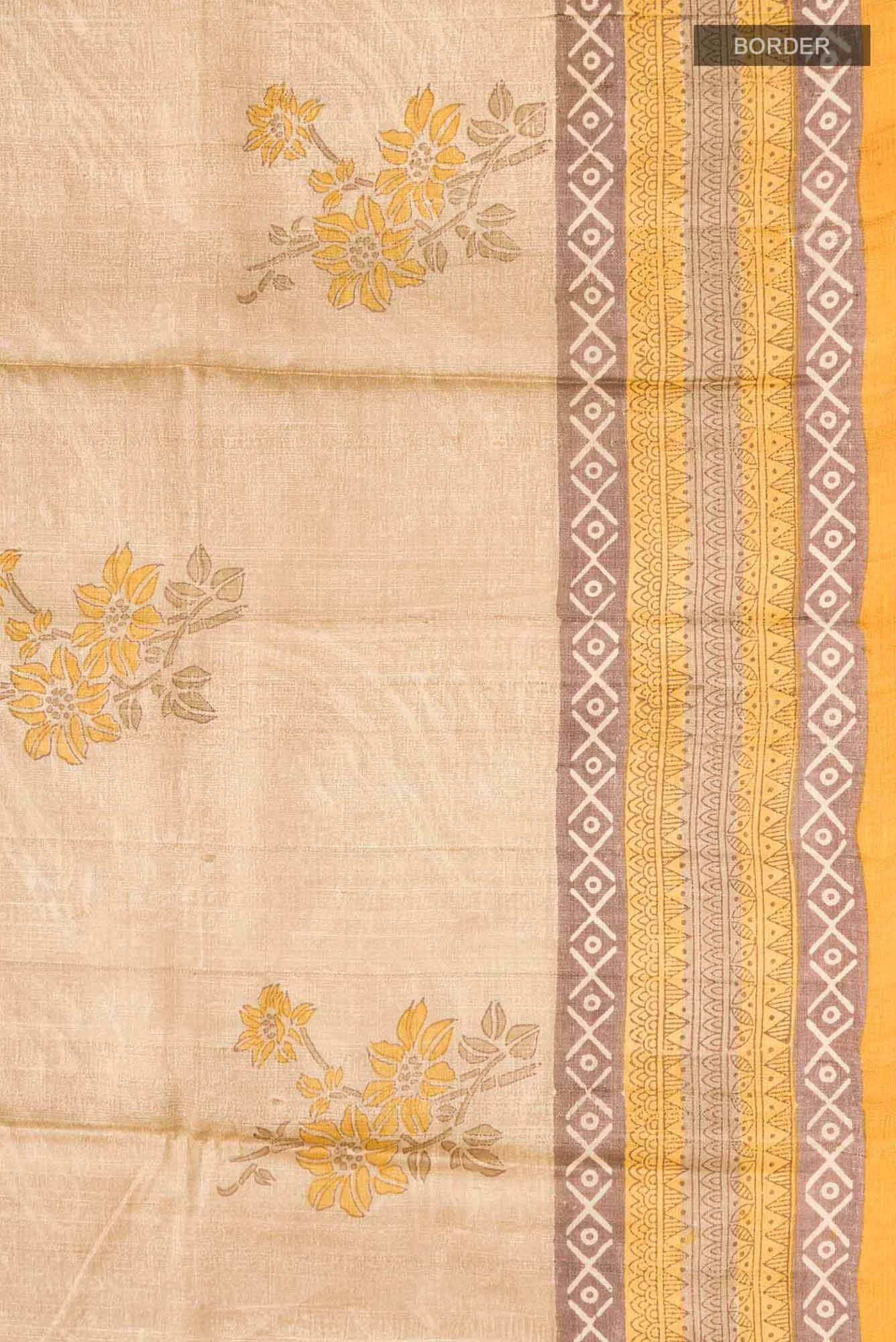 Beige Bhagalpuri Tussar Silk Saree
