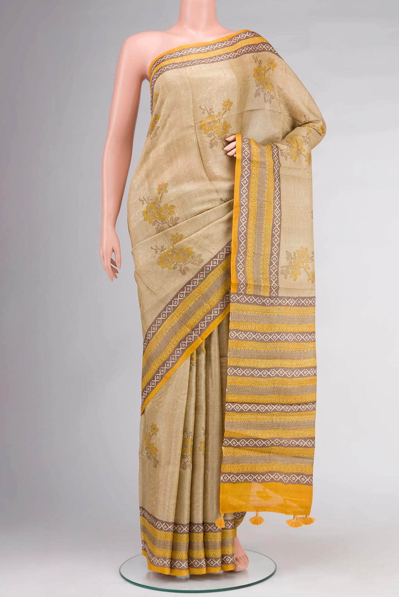 Beige Bhagalpuri Tussar Silk Saree