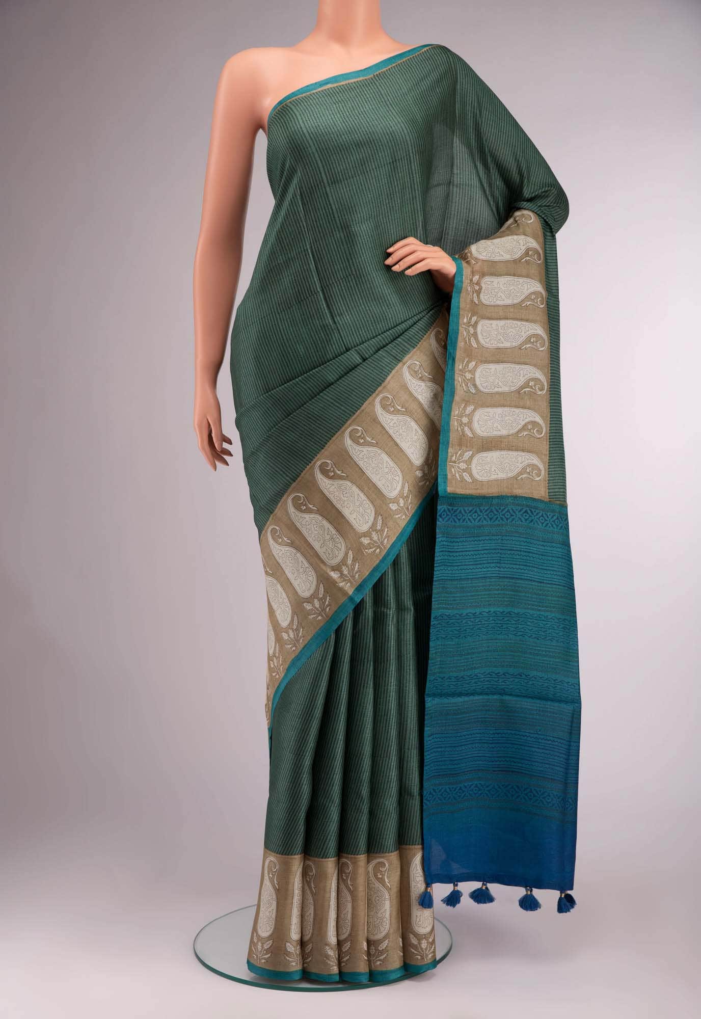 Green Tussar Silk Saree