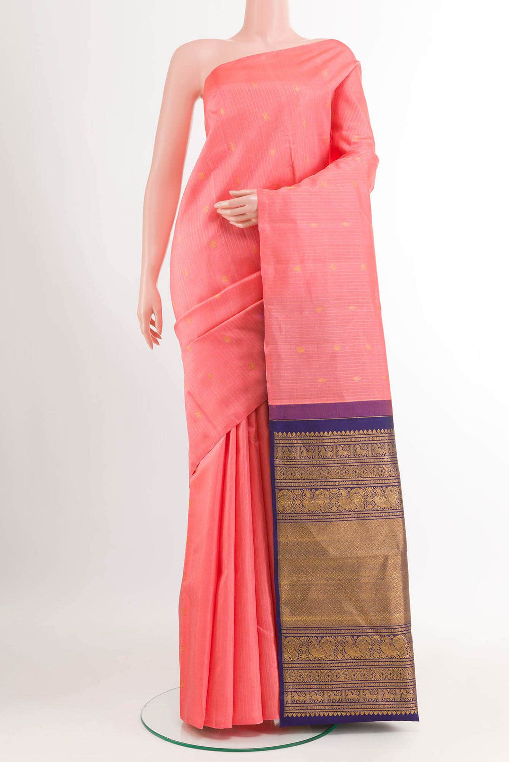 Rose pink Kanchipuram Silk Saree
