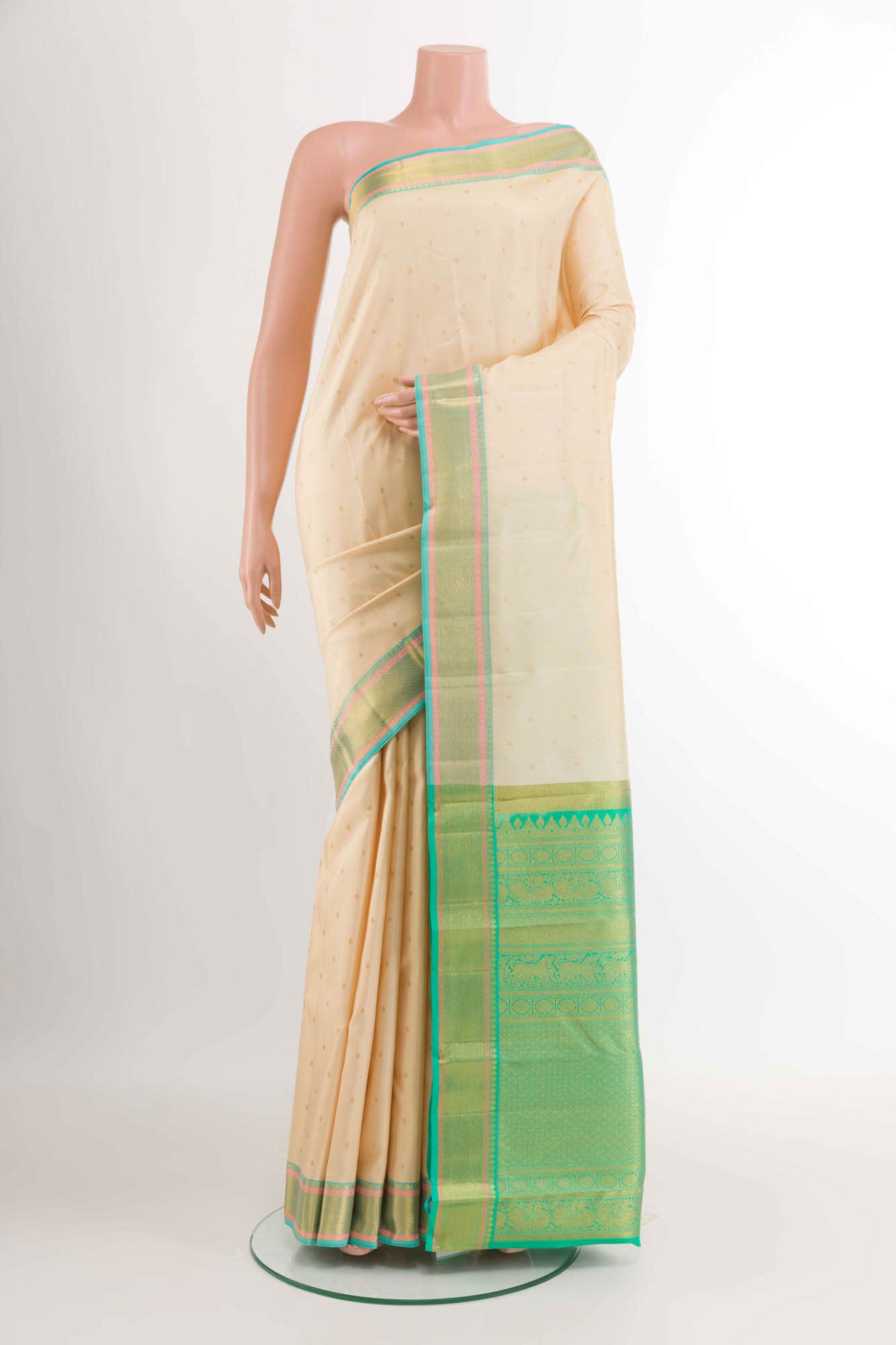 Beige Kanchipuram Silk Saree
