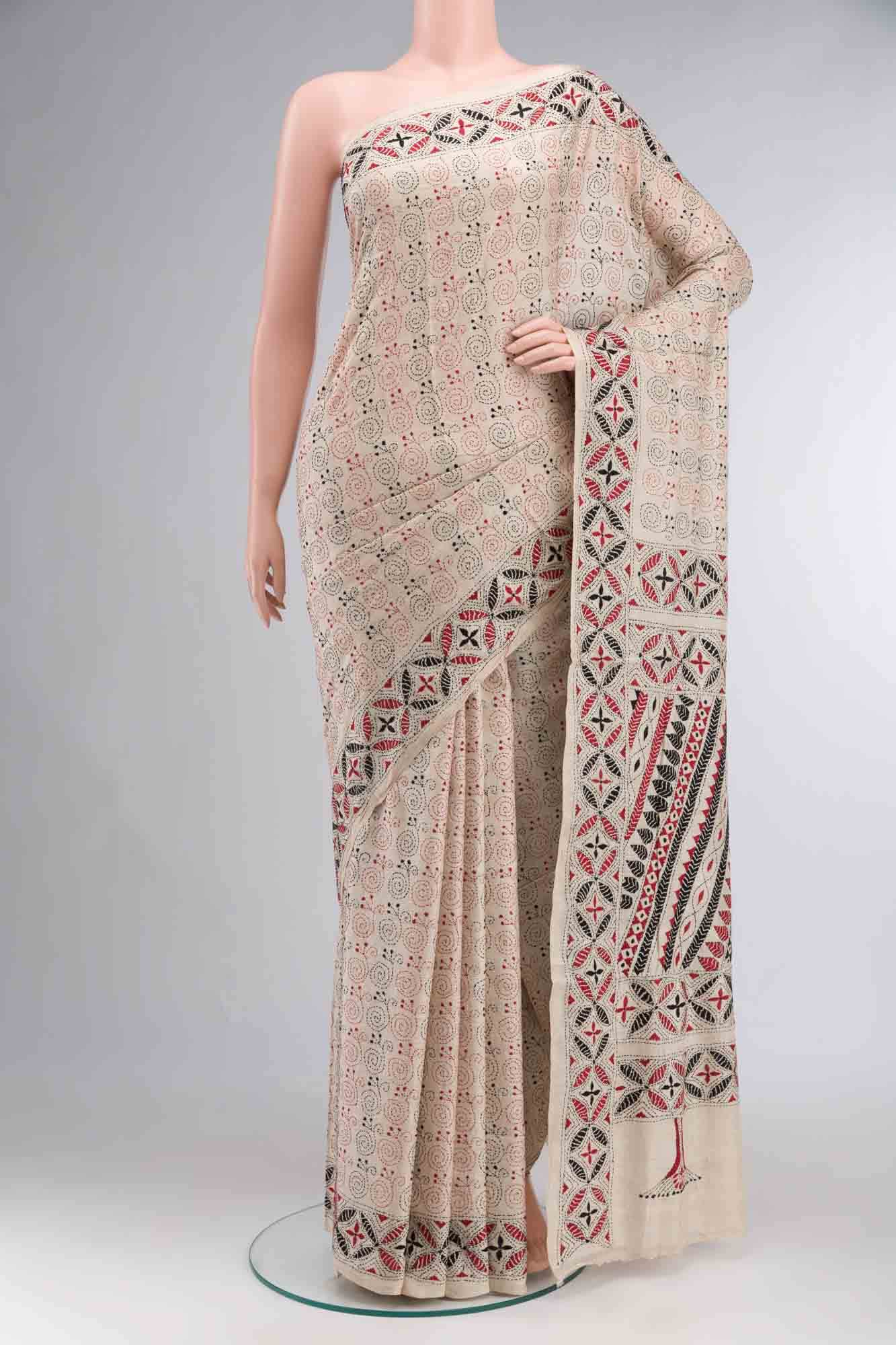 Beige Bhagalpuri Tussar Silk Saree