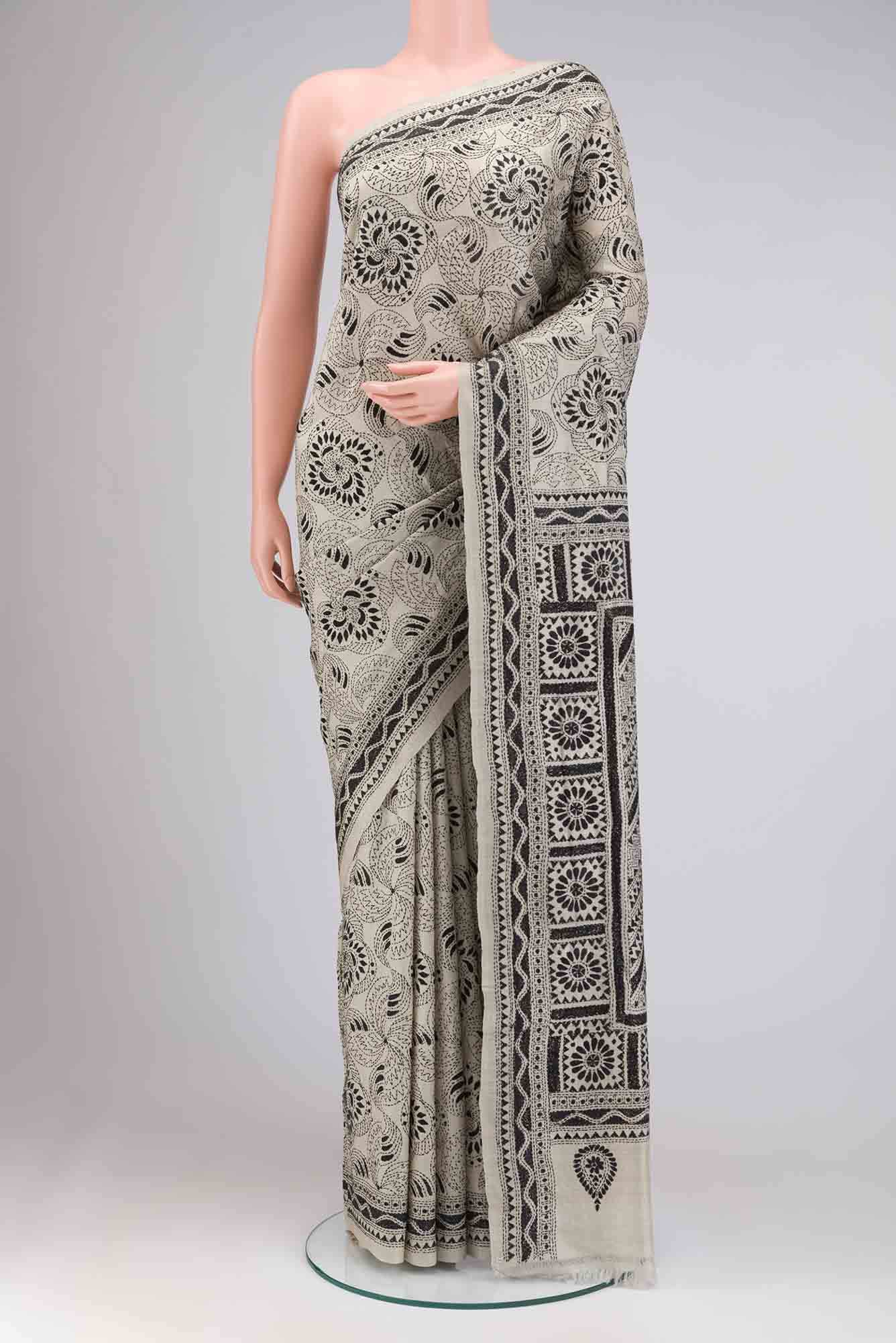 Beige Tussar Silk Saree