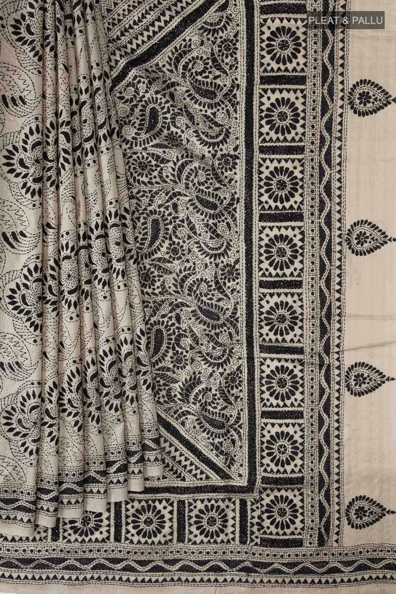 Beige Tussar Silk Saree