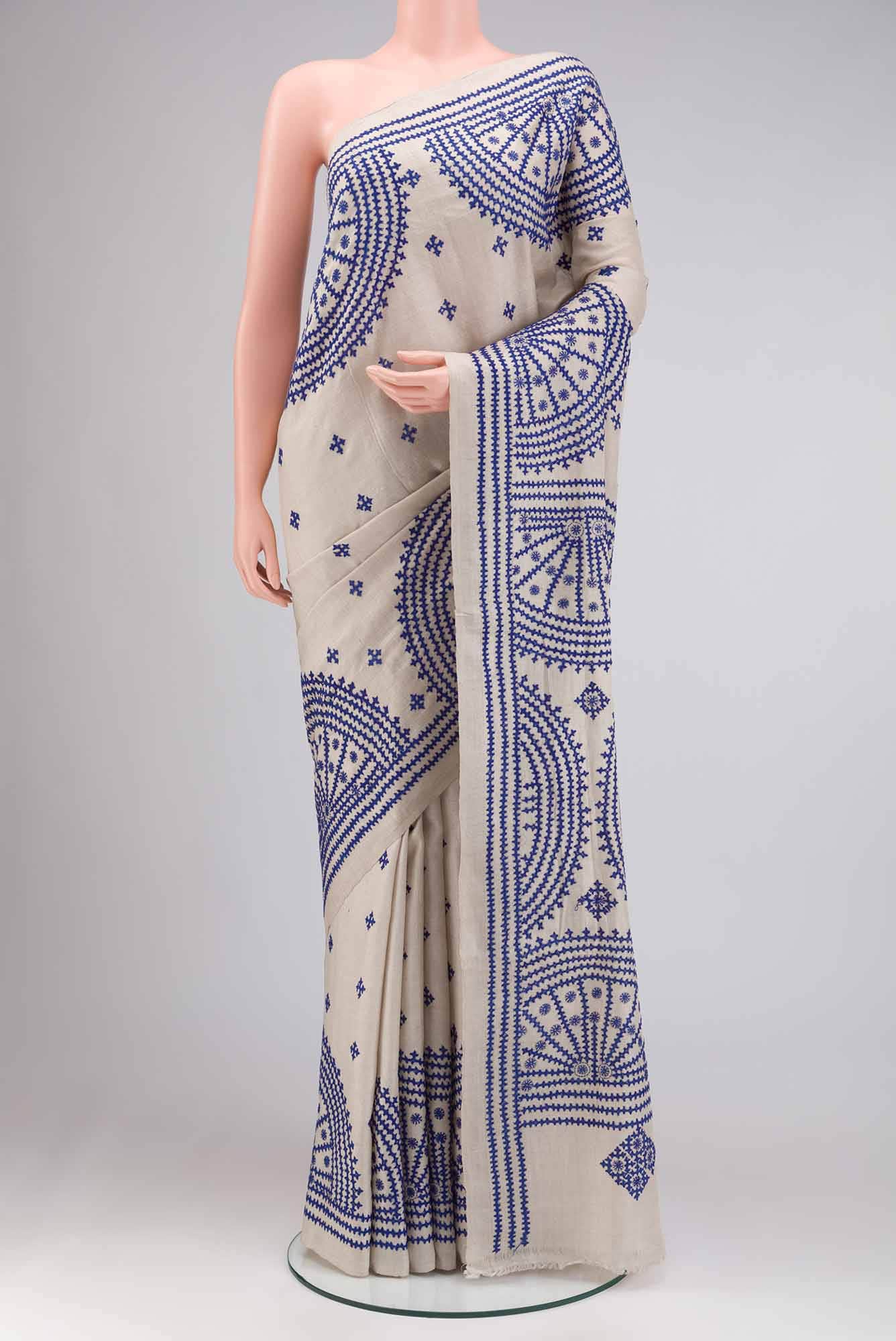 Beige Tussar Silk Saree