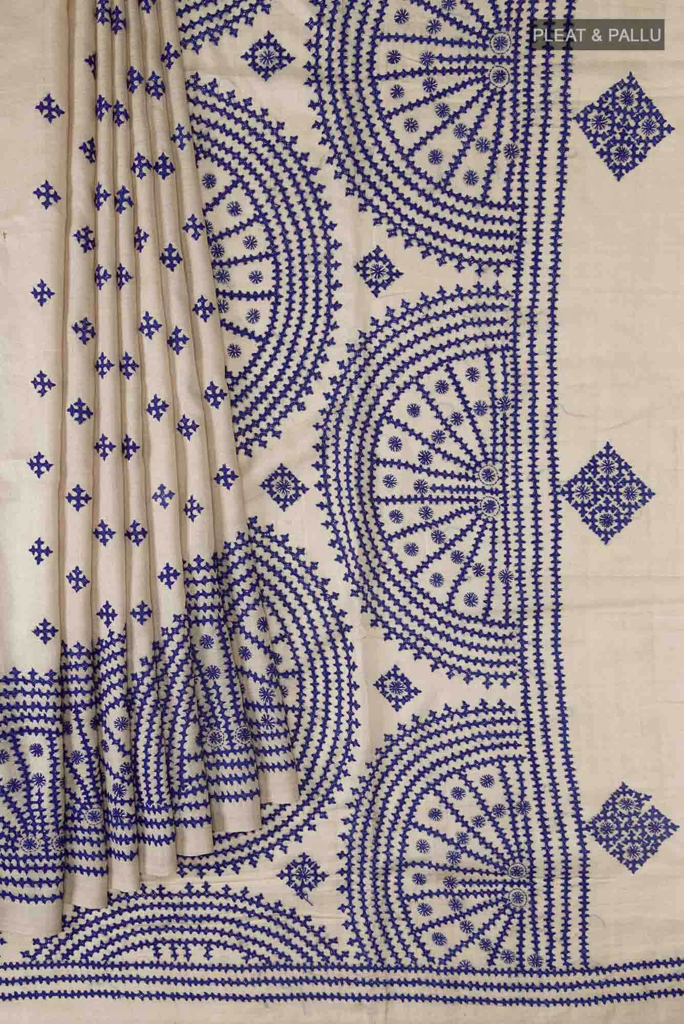 Beige Tussar Silk Saree