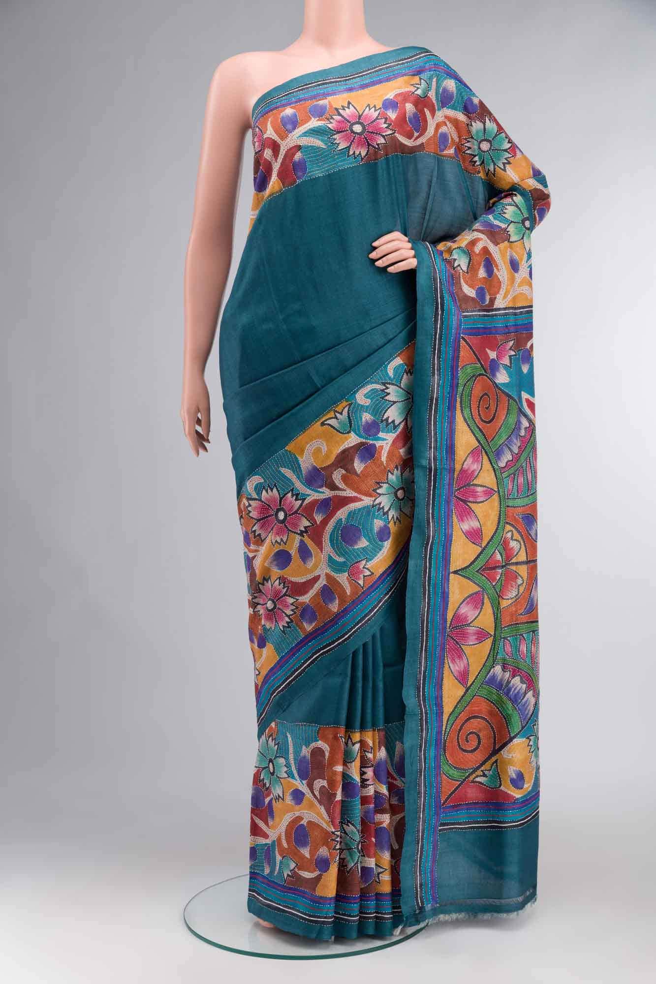 Blue Bhagalpuri Tussar Silk Saree