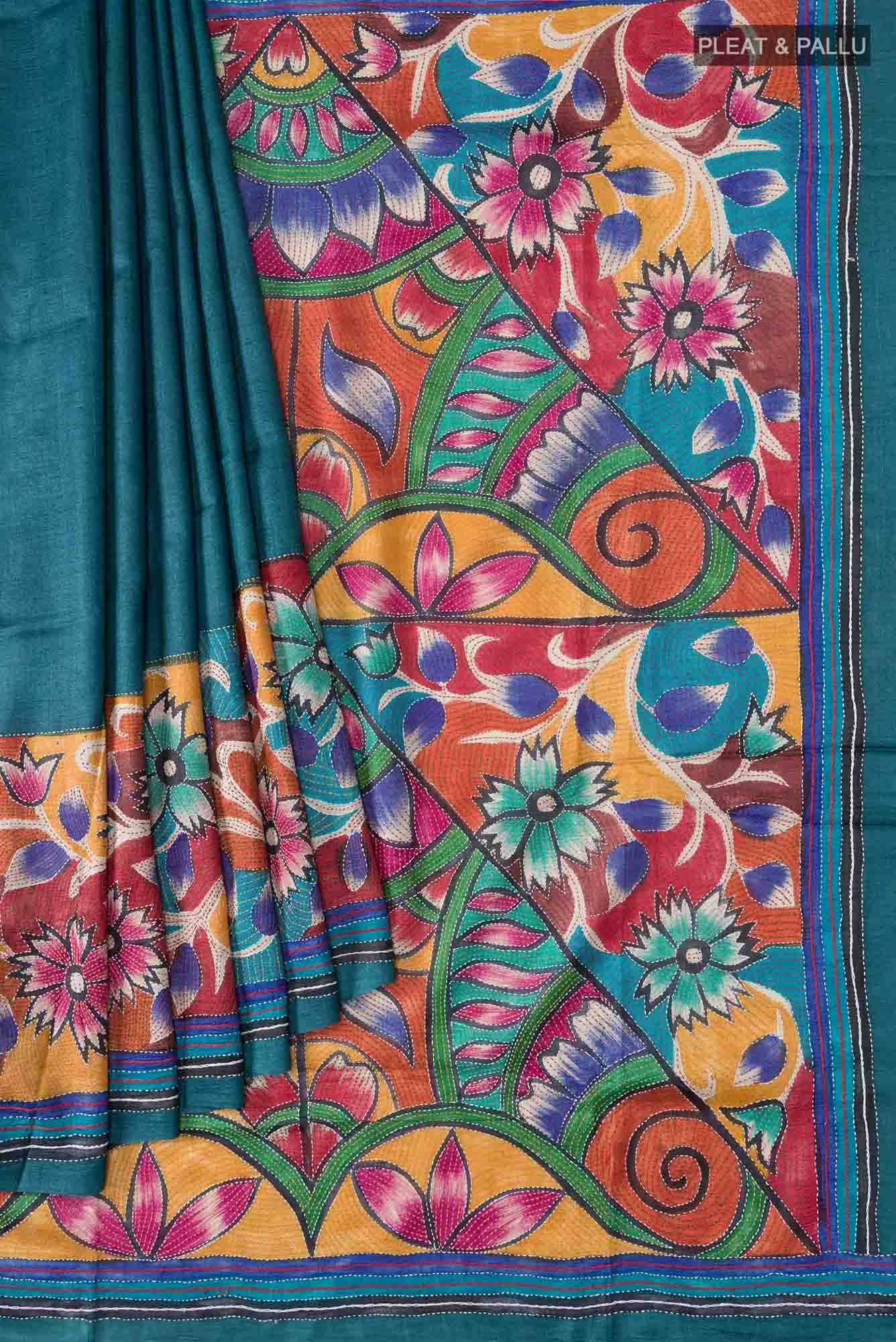 Blue Bhagalpuri Tussar Silk Saree