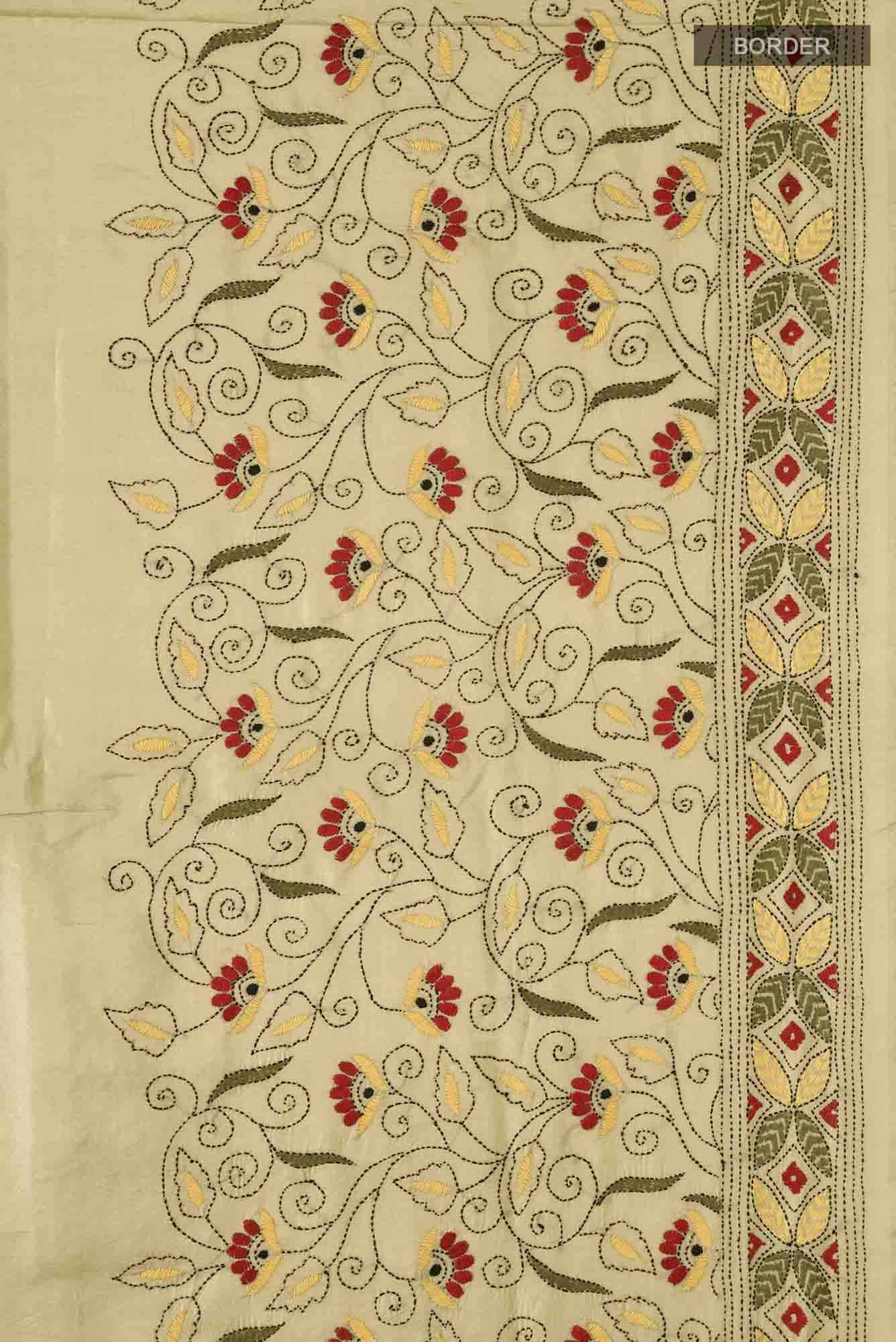 Beige Tussar Silk Saree