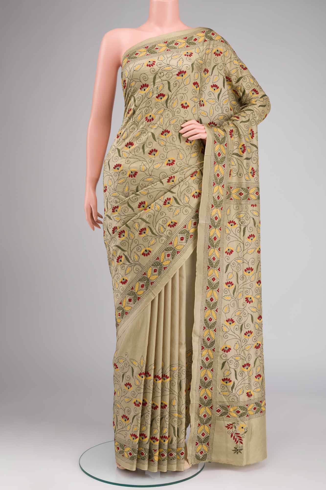 Beige Tussar Silk Saree