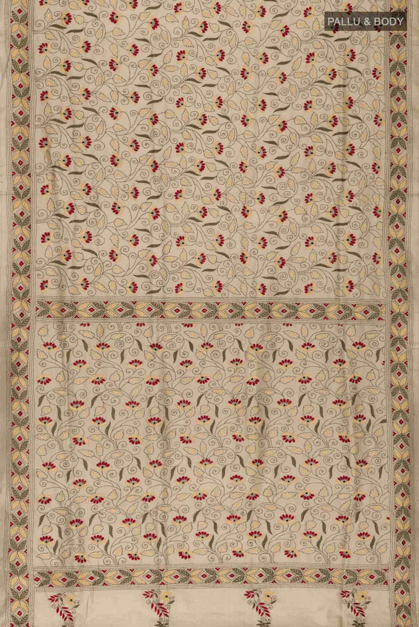 Beige Tussar Silk Saree