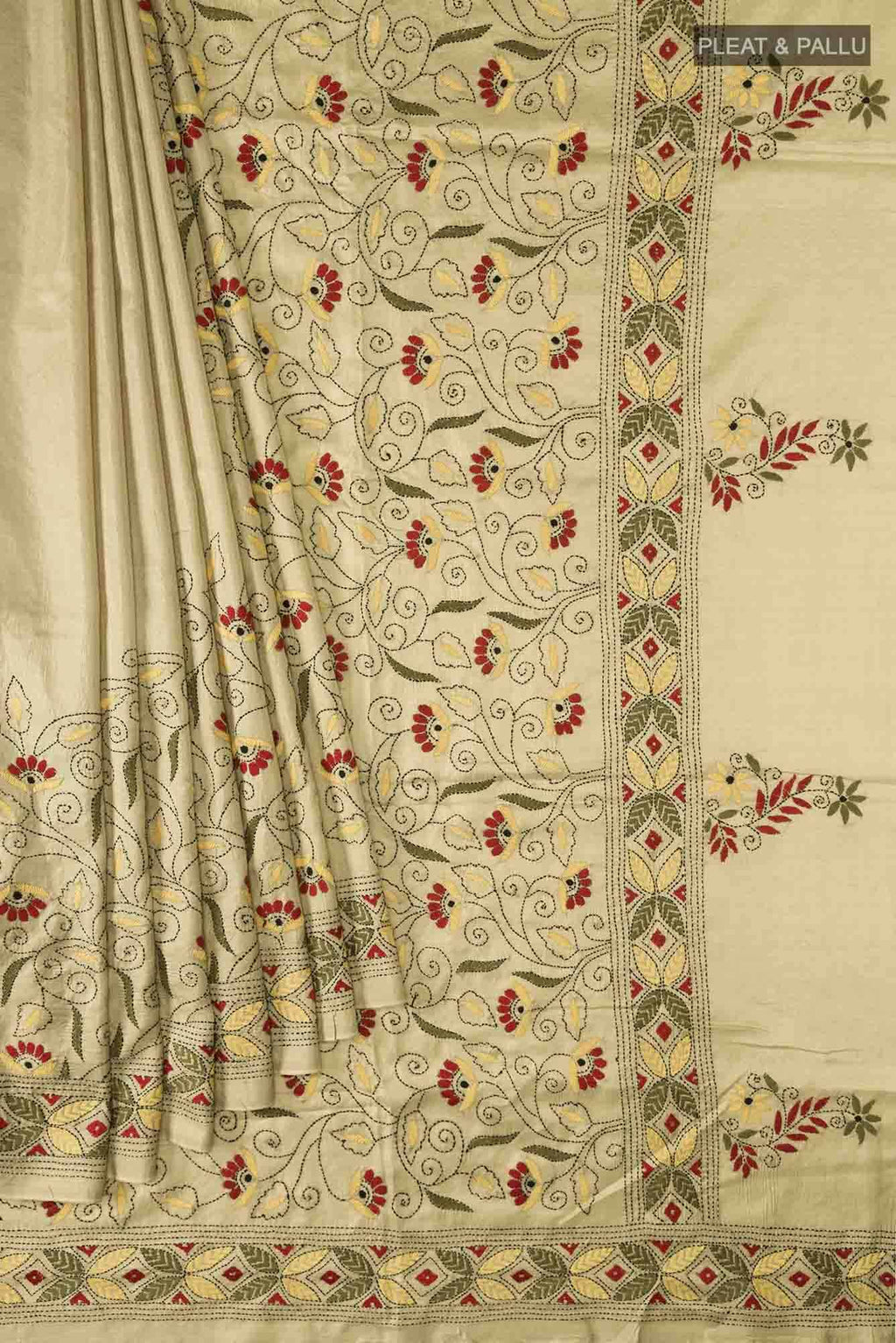 Beige Tussar Silk Saree