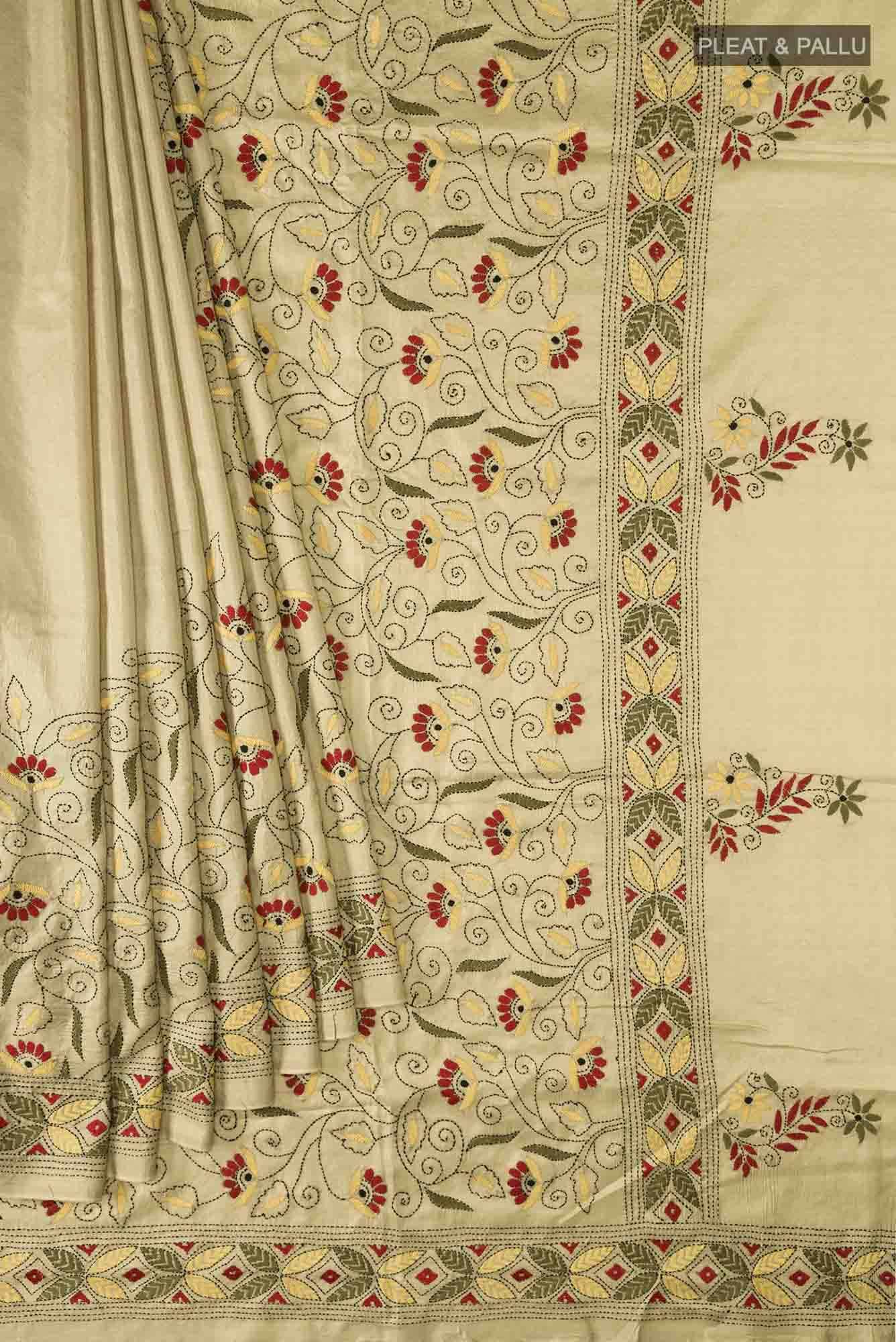 Beige Tussar Silk Saree
