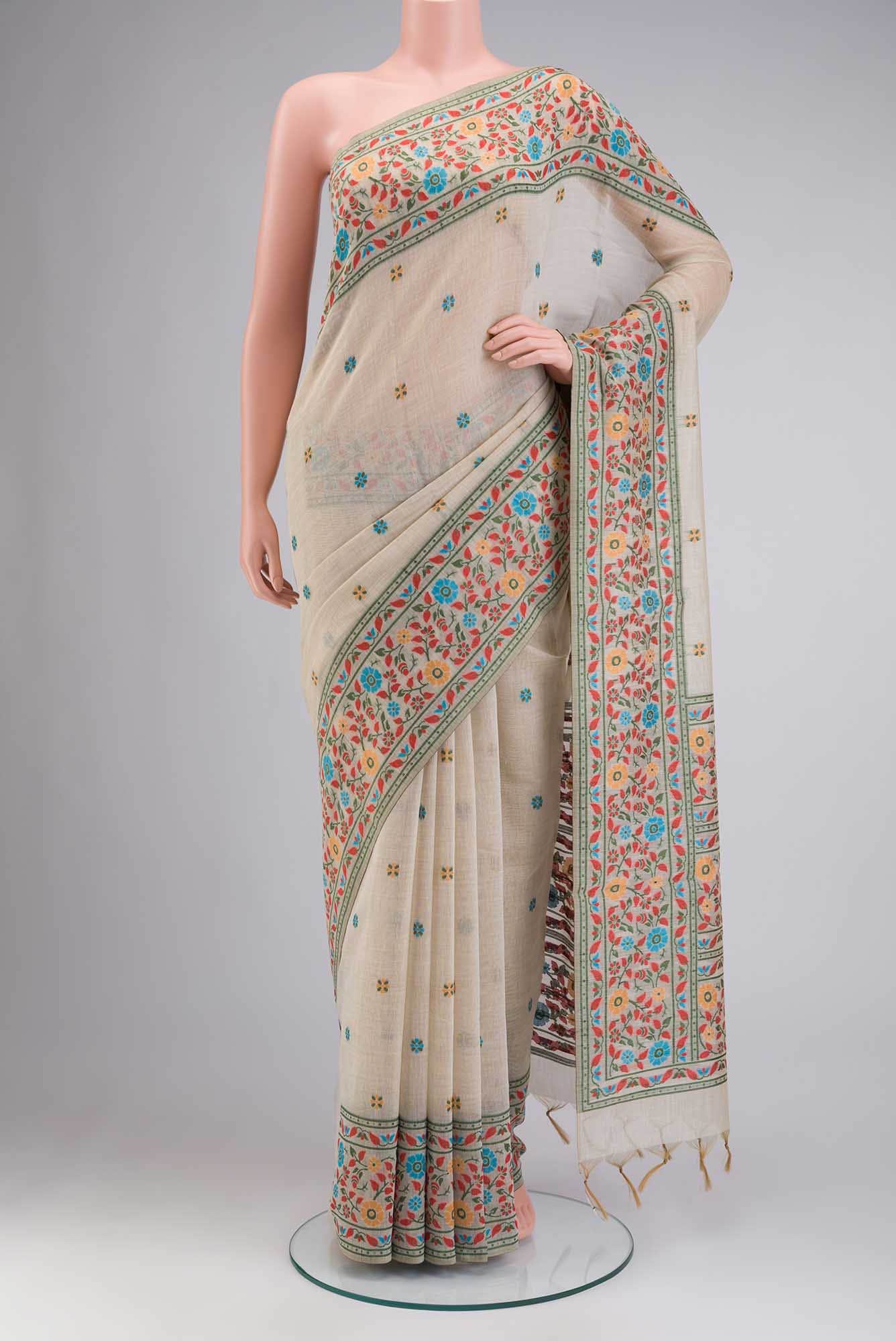 Beige Tussar Silk Saree