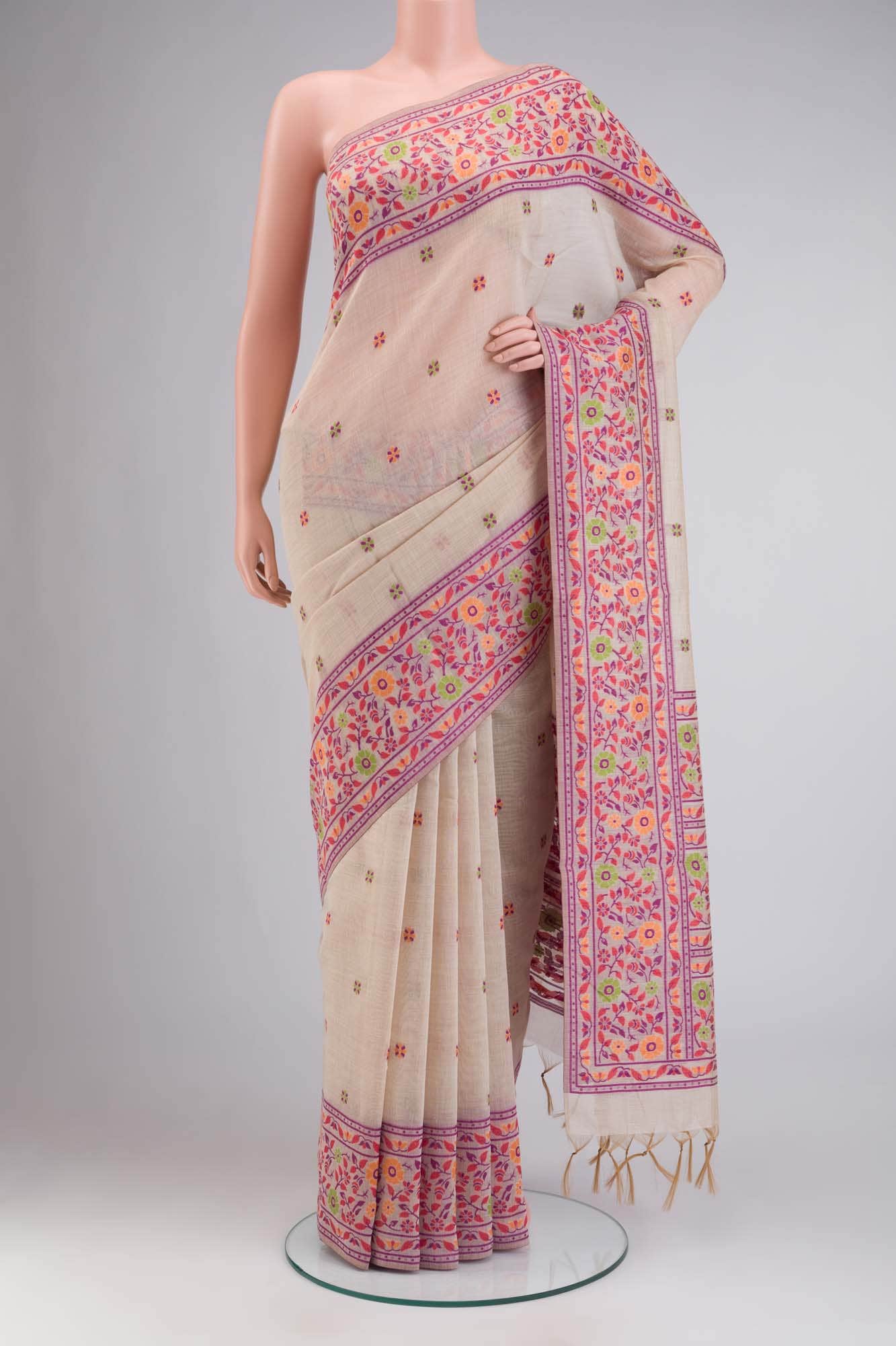 Beige Silk Cotton Saree
