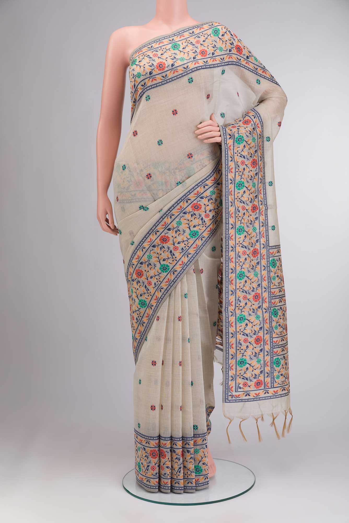 Beige Silk Cotton Saree