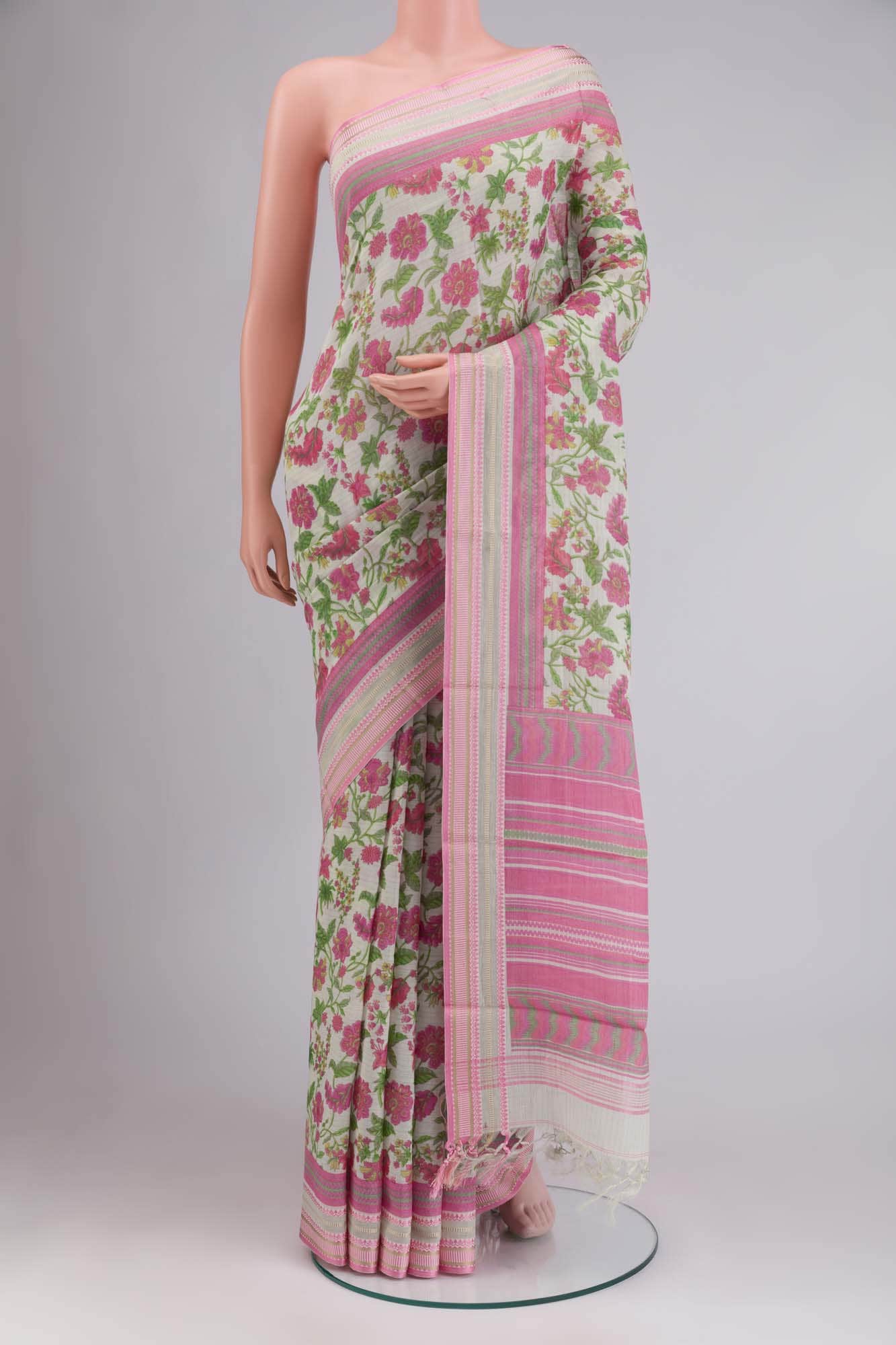 Cream Silk Cotton Saree