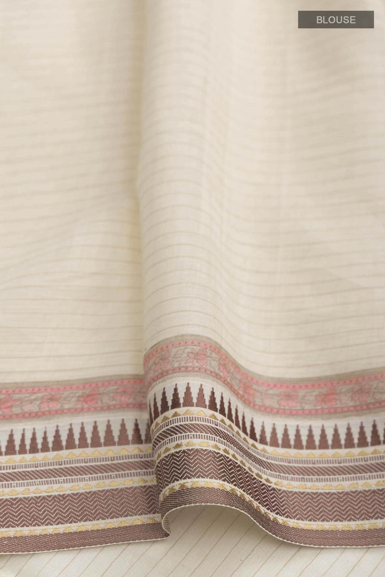 Cream Tussar Silk Saree