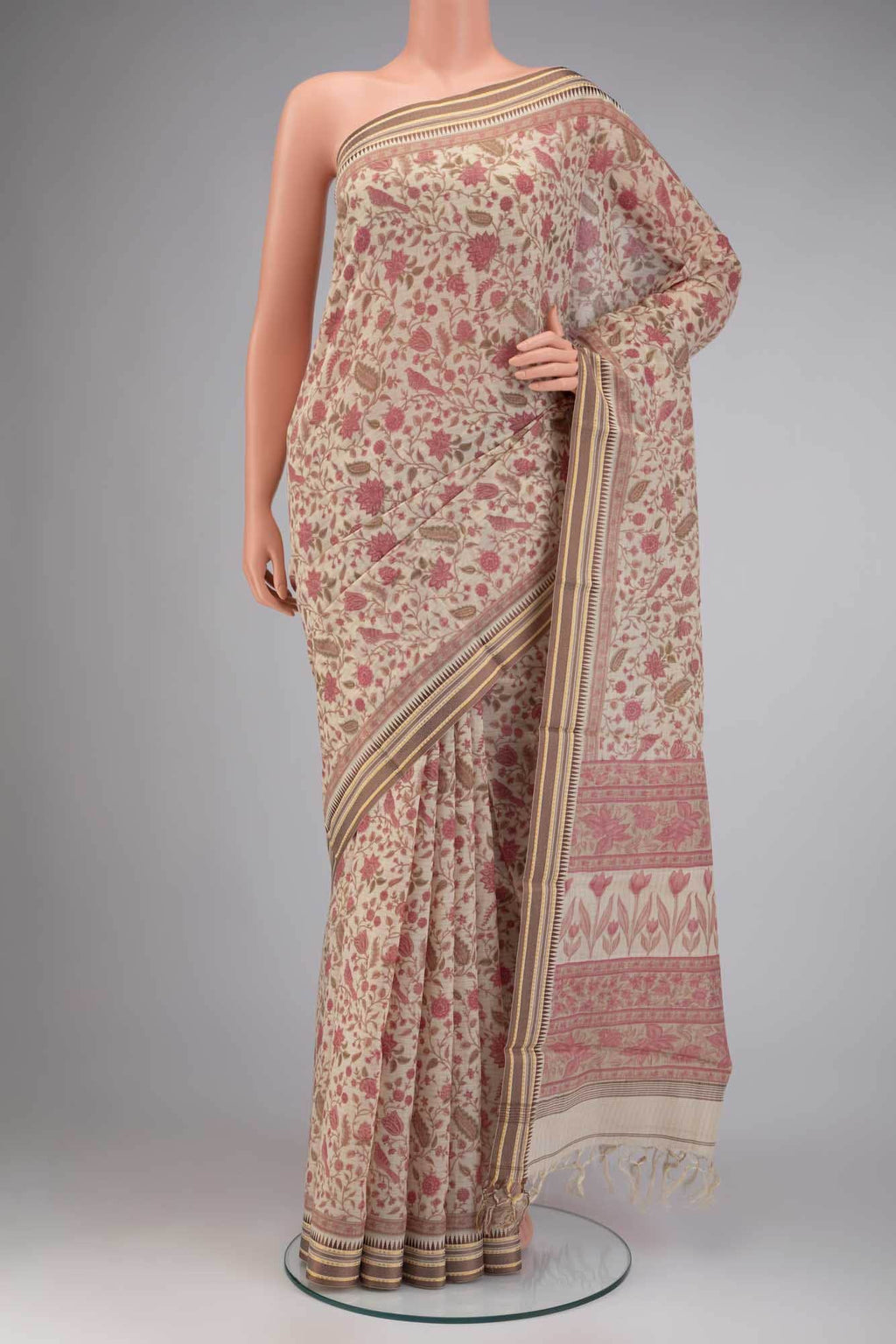 Cream Tussar Silk Saree