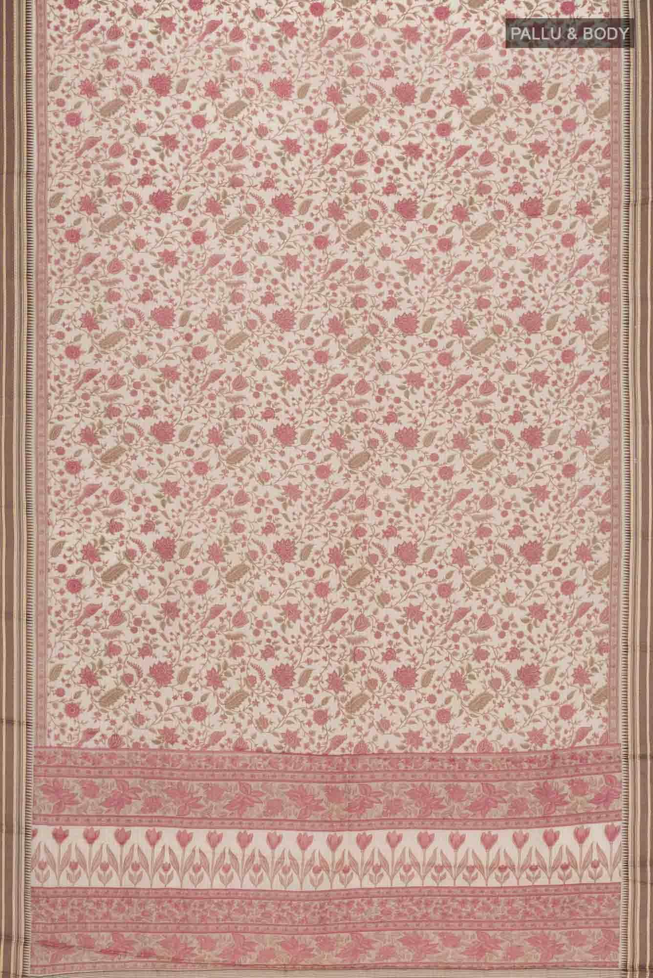 Cream Tussar Silk Saree