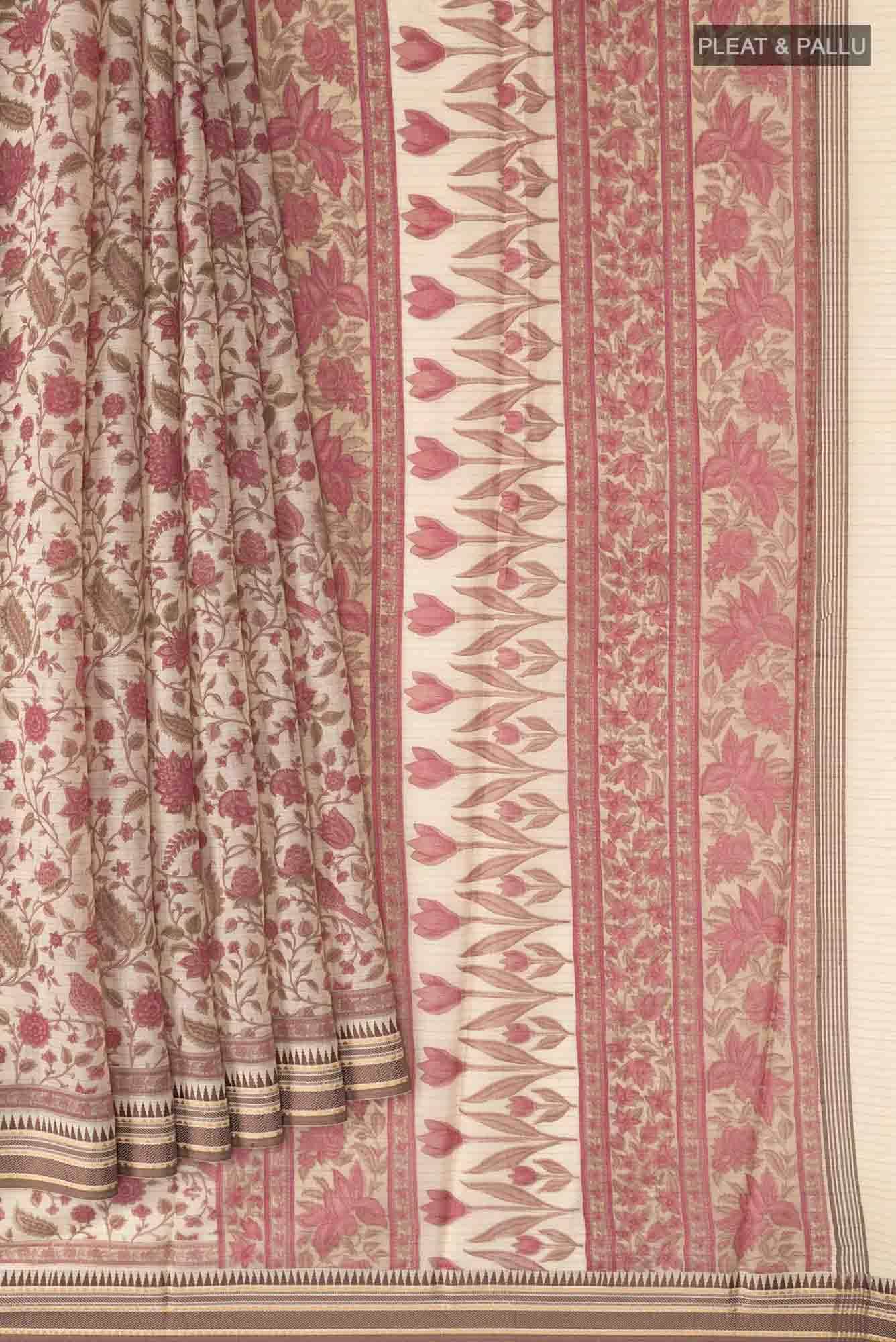 Cream Tussar Silk Saree